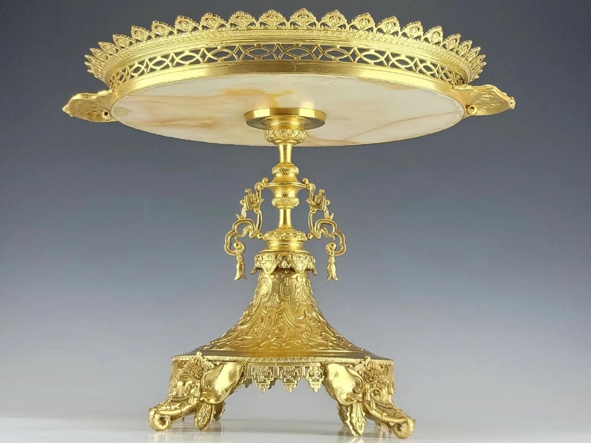 19C FRENCH JAPANESQUE GILT BRONZE ONYX CENTERPIECE PIC-3