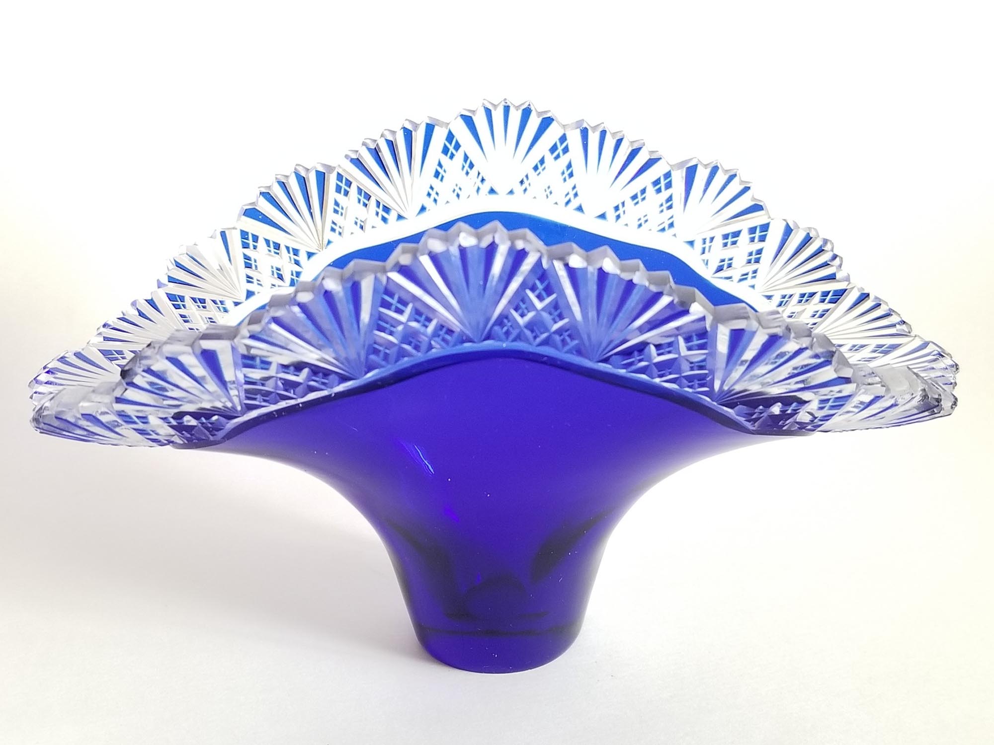 ANTIQUE STERLING SILVER BOHEMIAN COBALT GLASS BASKET PIC-3