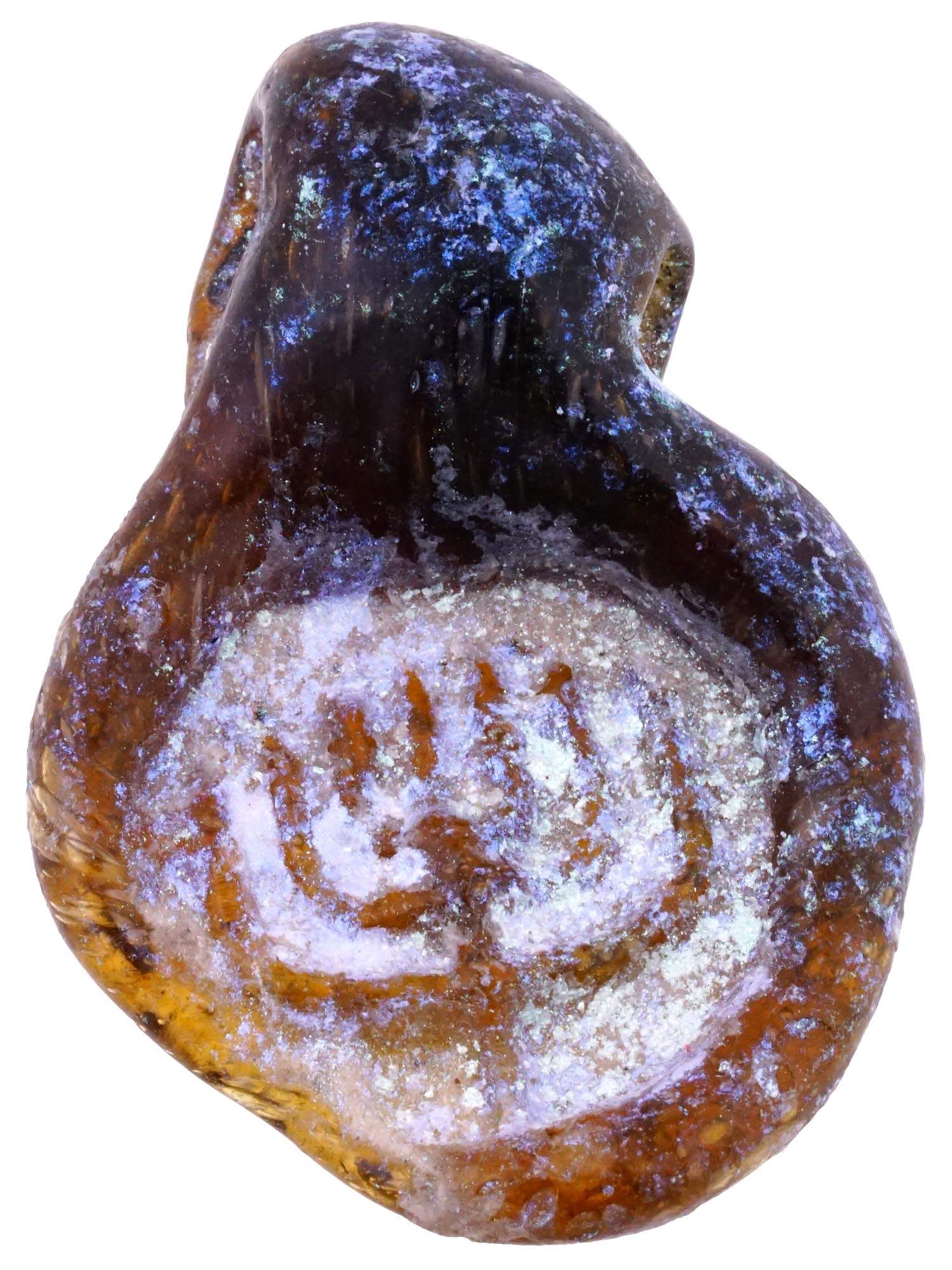 ANCIENT ROMAN PALESTINA GLASS MENORAH PENDANT 3RD C AD PIC-0