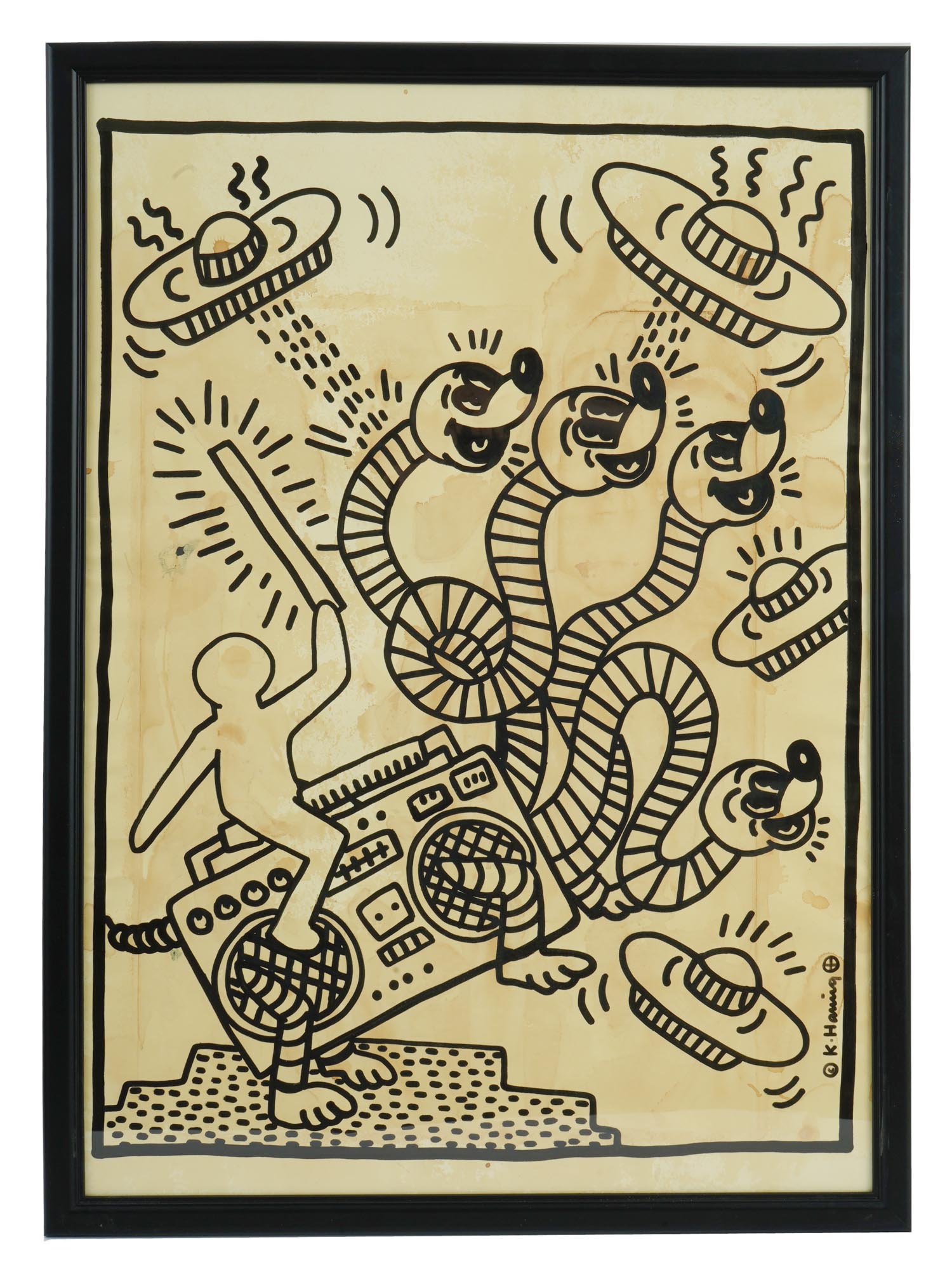 CONTEMPORARY AMERICAN DRAWING BY KEITH HARING FRAMED
