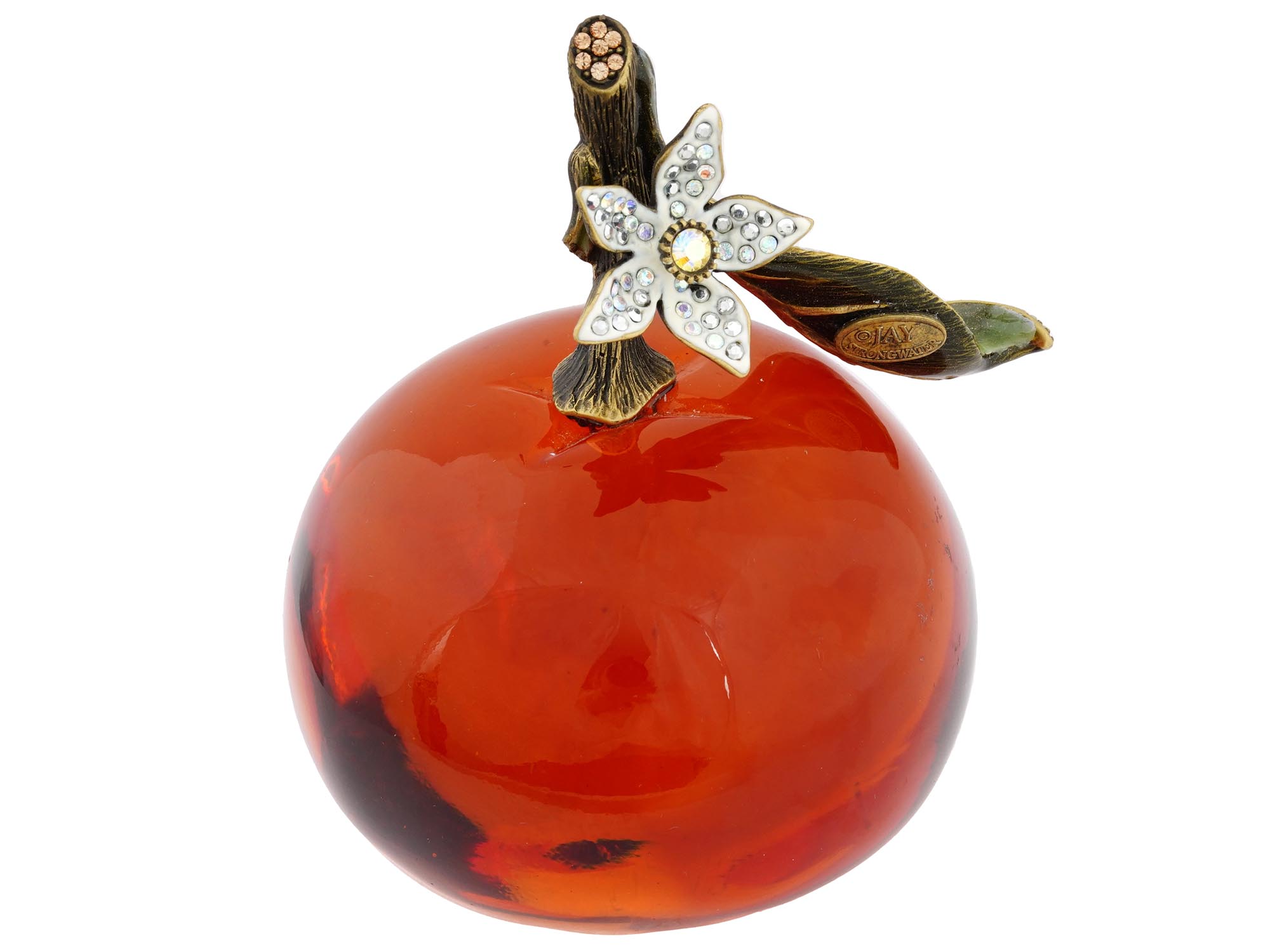 CRYSTAL CLEMENTINE PAPERWEIGHT BY JAY STRONGWATER PIC-0