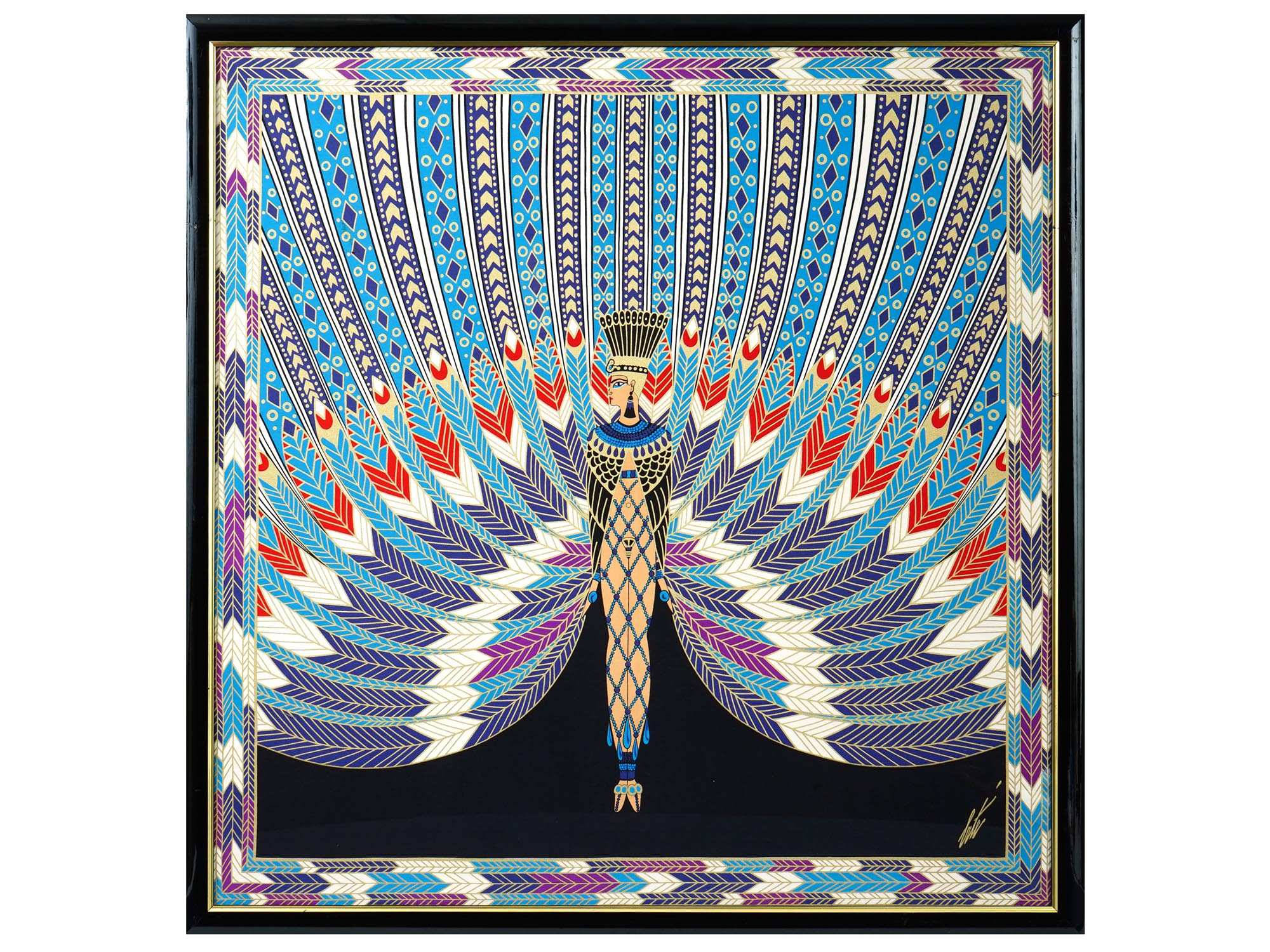 ART DECO FRENCH NILE SILK SCARF ART BY ERTE SIGNED PIC-0