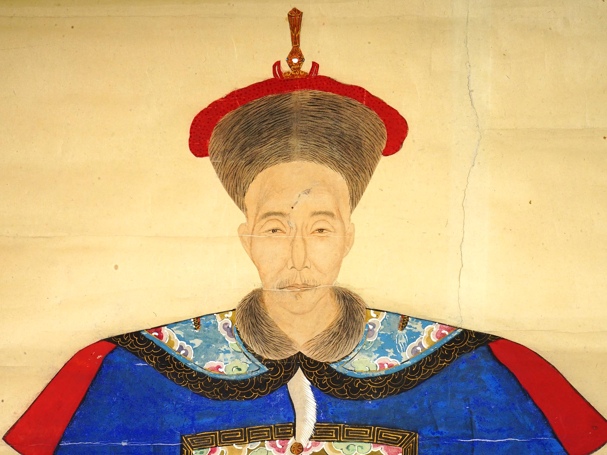 19TH C CHINESE ANCESTOR PORTRAIT WATERCOLOR PAINTING PIC-4