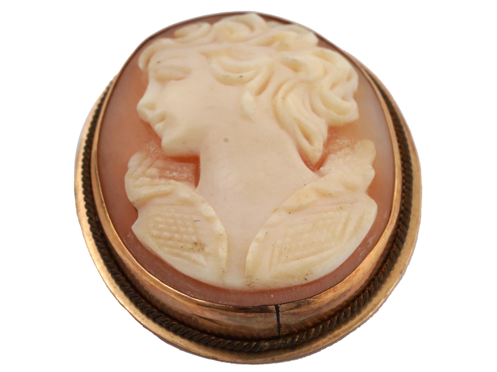 14K GOLD CARNELIAN SHELL CAMEO BROOCH PENDANTS PIC-3