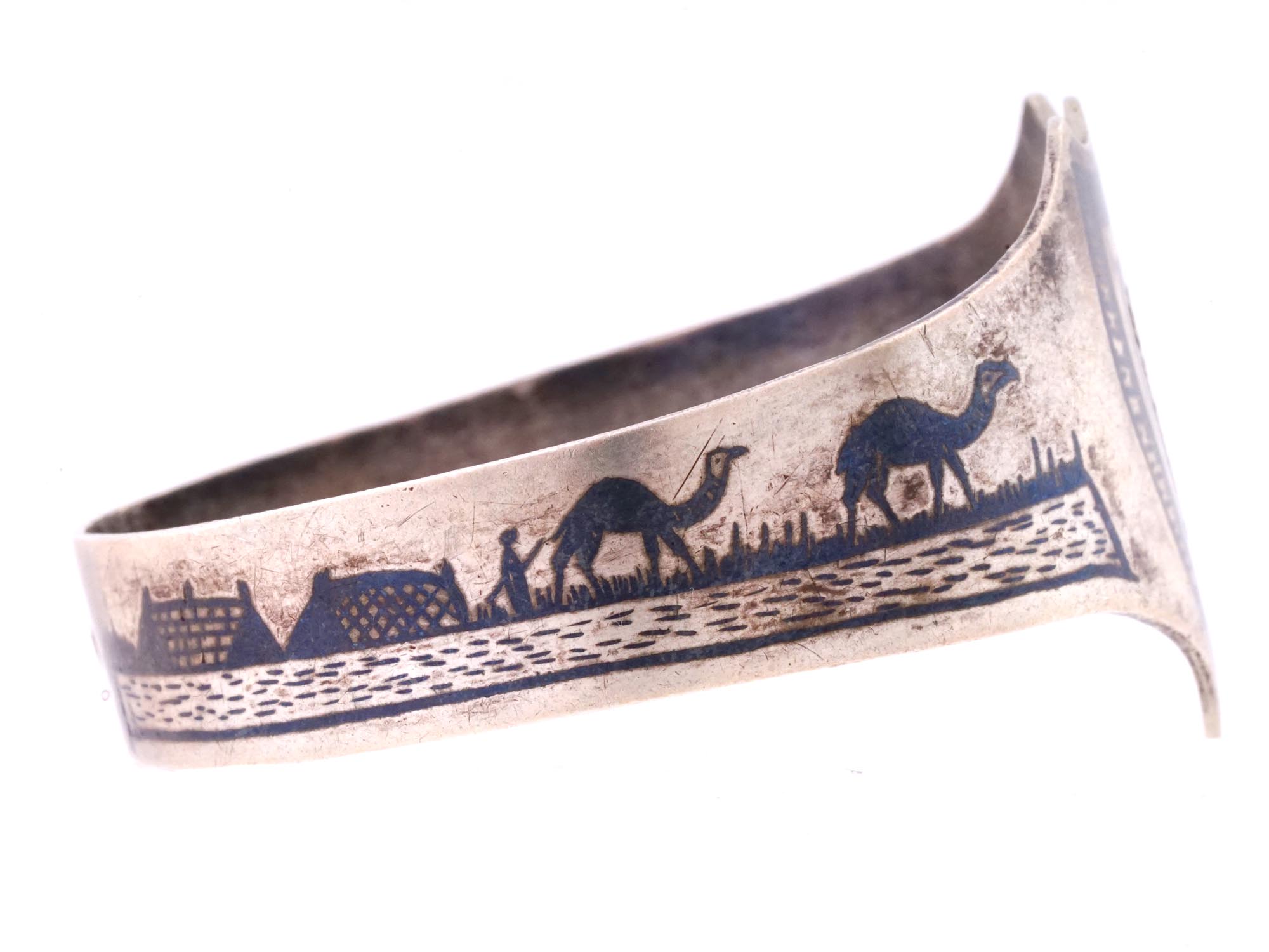 MID CENT IRAQI SILVER NIELLO AND GOLD BANGLE BRACELET PIC-4