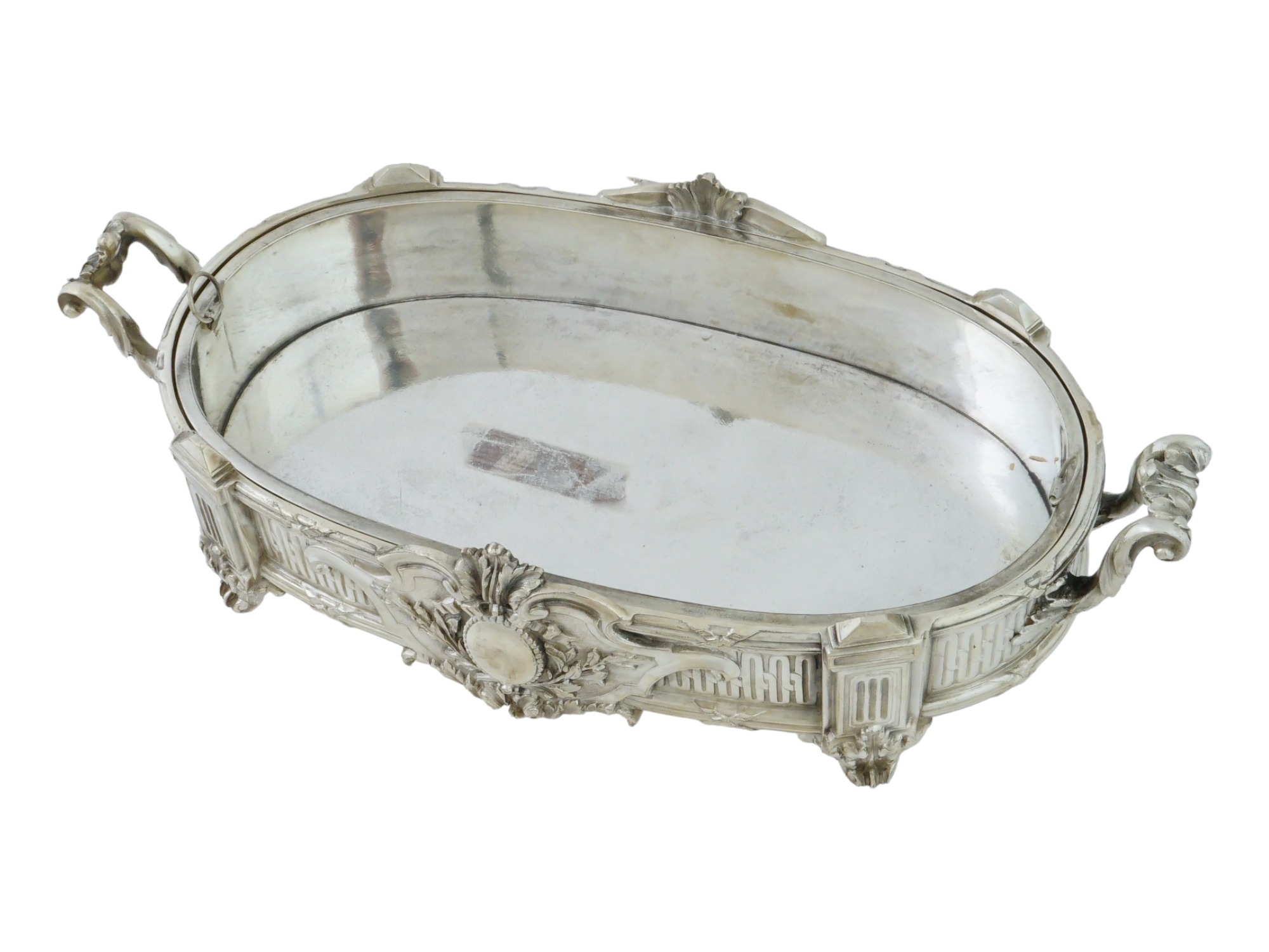 ANTIQUE OVAL TRAY WITH HANDLES IN ROCOCO STYLE PIC-0