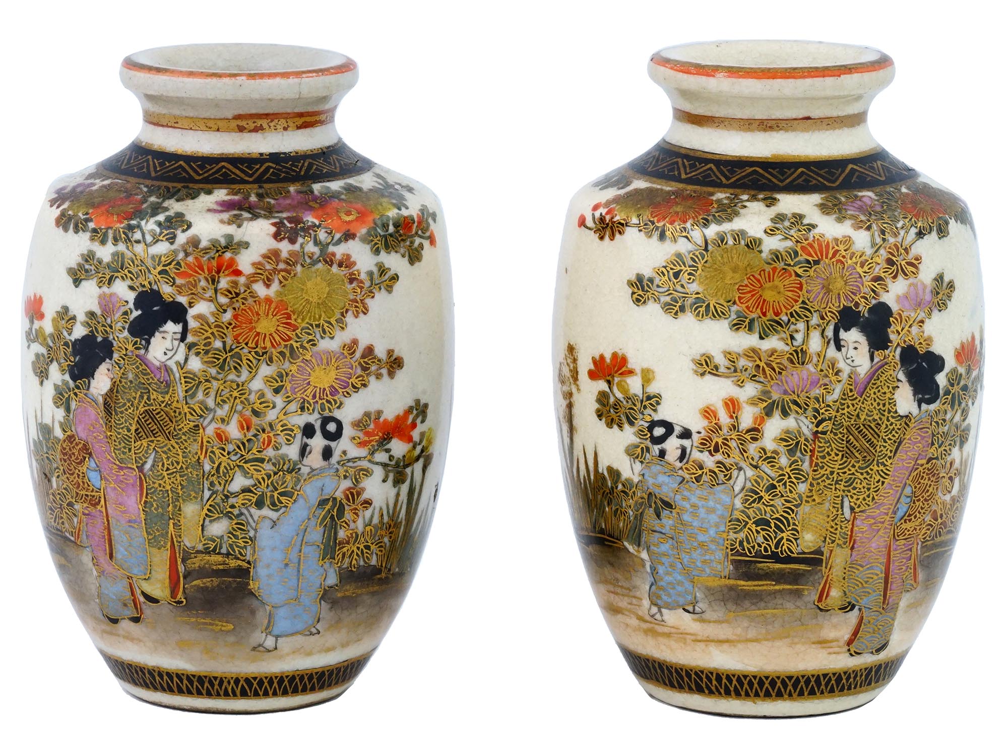 ANTIQUE JAPAN MEIJI ERA SATSUMA VASES BY HAKUSAN PIC-1