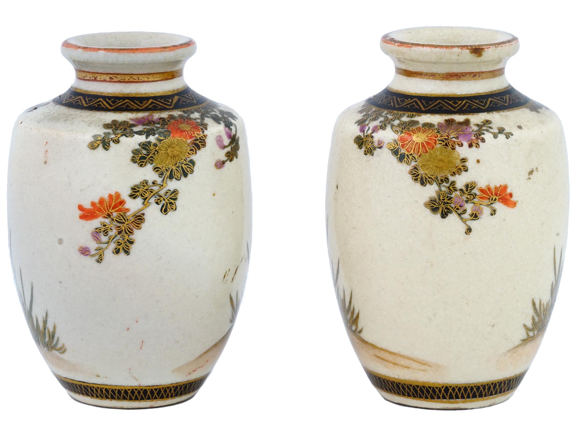 ANTIQUE JAPAN MEIJI ERA SATSUMA VASES BY HAKUSAN PIC-3