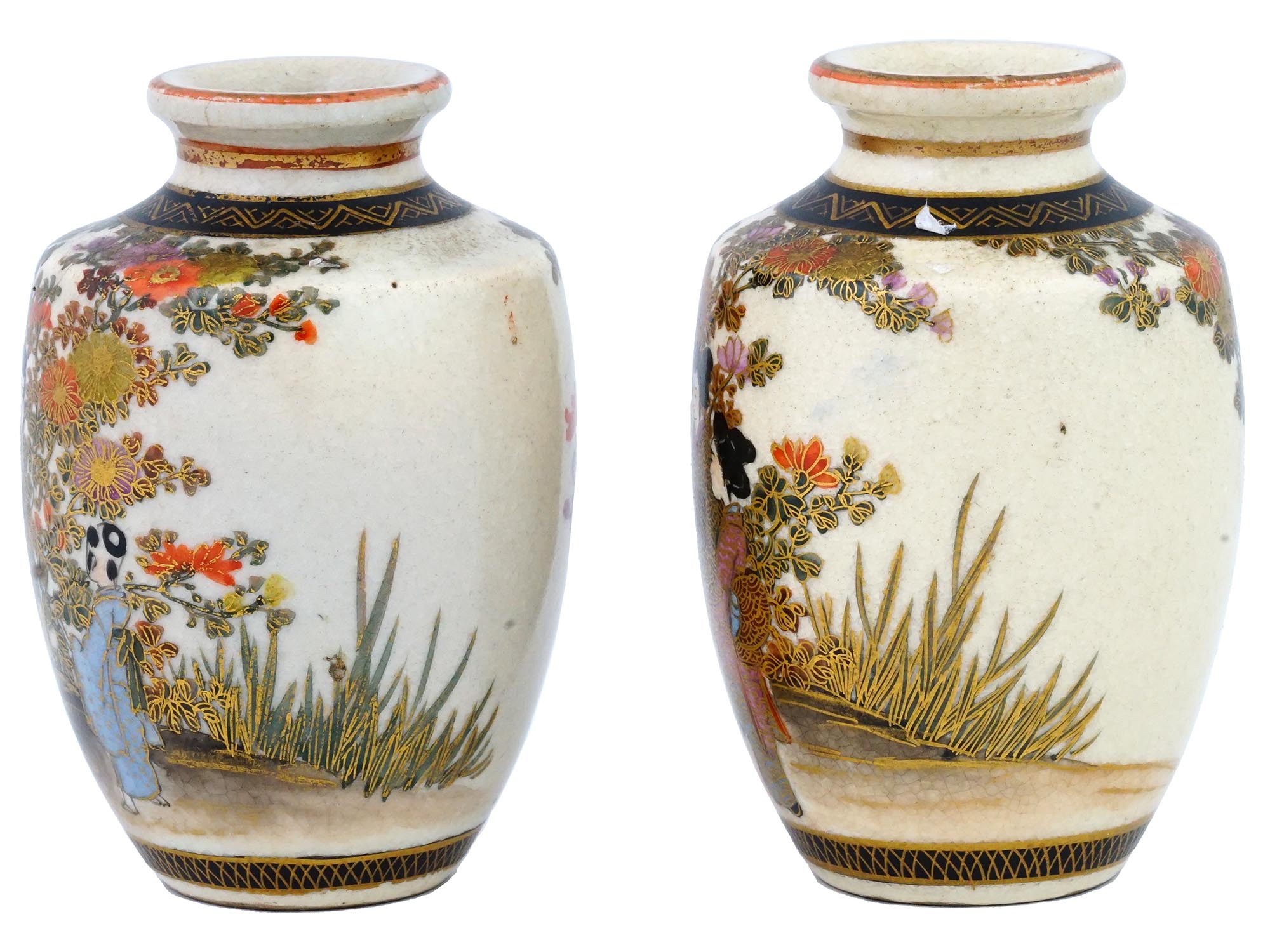 ANTIQUE JAPAN MEIJI ERA SATSUMA VASES BY HAKUSAN PIC-4