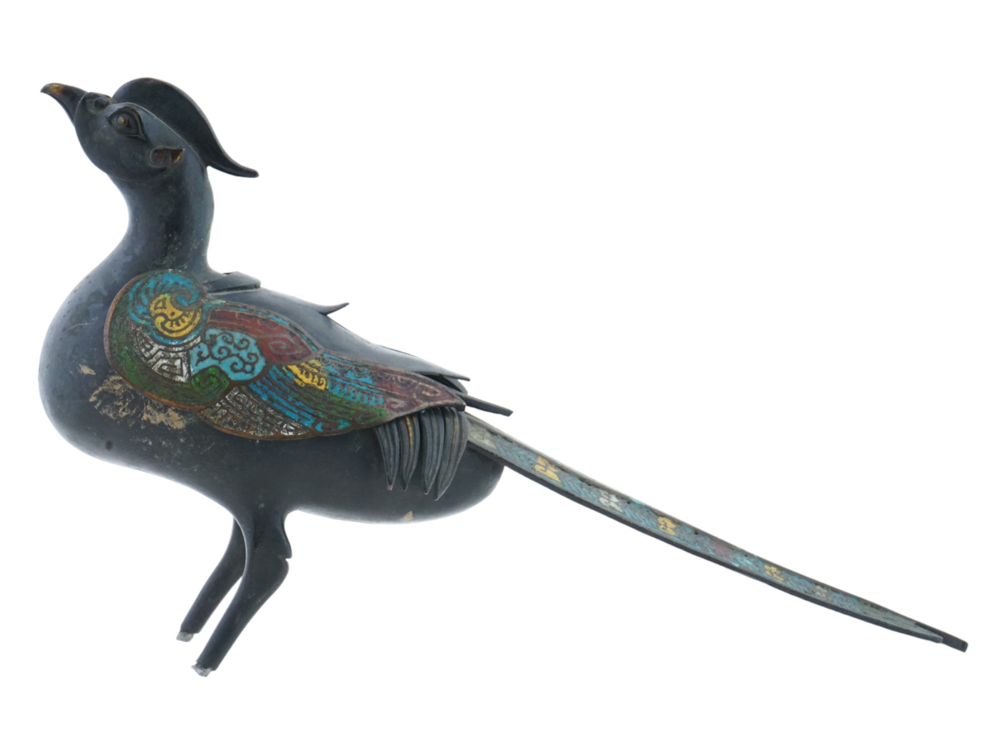 CHINESE CLOISONNE ENAMEL BRONZE FIGURE OF PHEASANT PIC-1