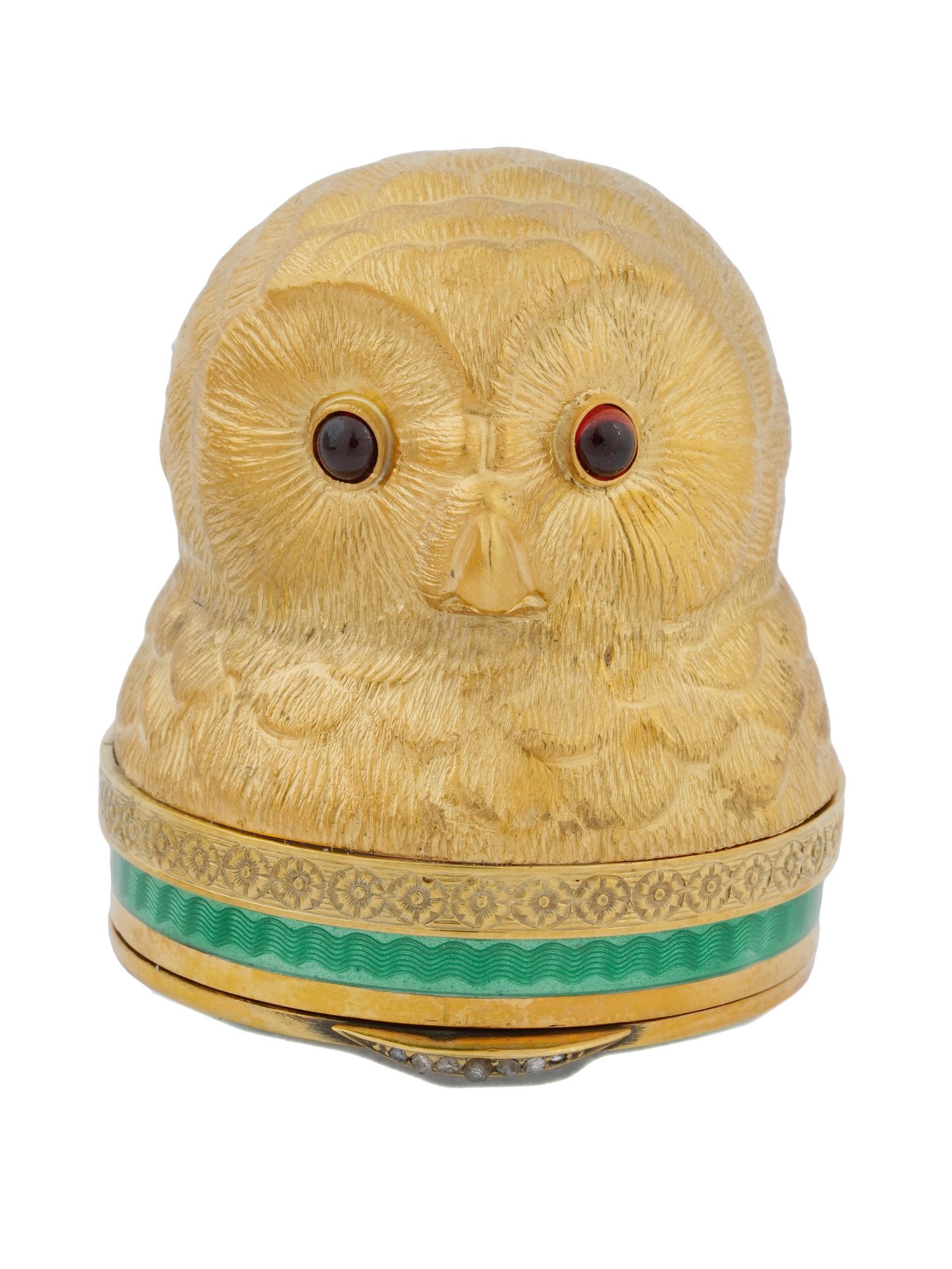 RUSSIAN SILVER ENAMEL DIAMONDS GARNETS OWL PILLBOX PIC-1