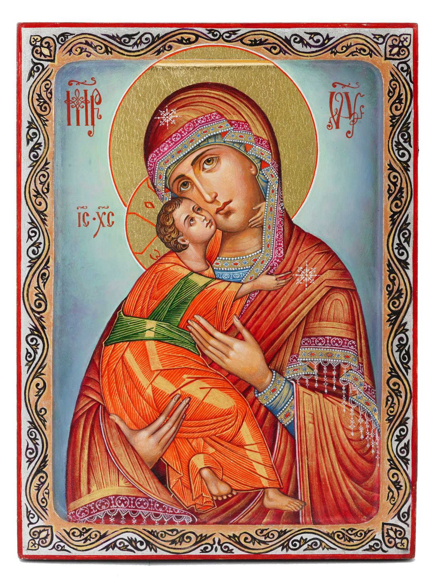 RUSSIAN VLADIMIRSKAYA MOTHER OF GOD HAND PAINTED ICON PIC-0