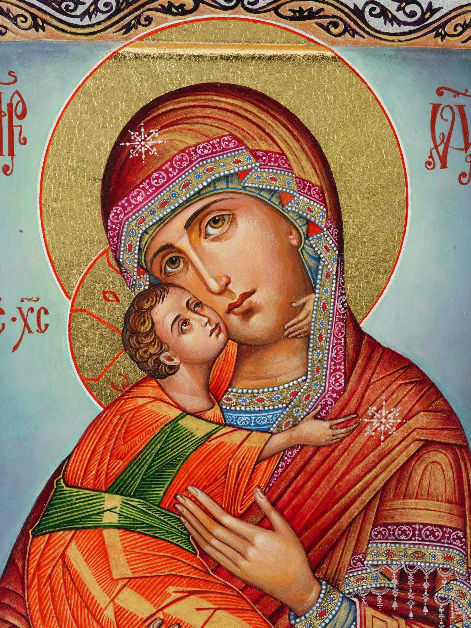 RUSSIAN VLADIMIRSKAYA MOTHER OF GOD HAND PAINTED ICON PIC-1