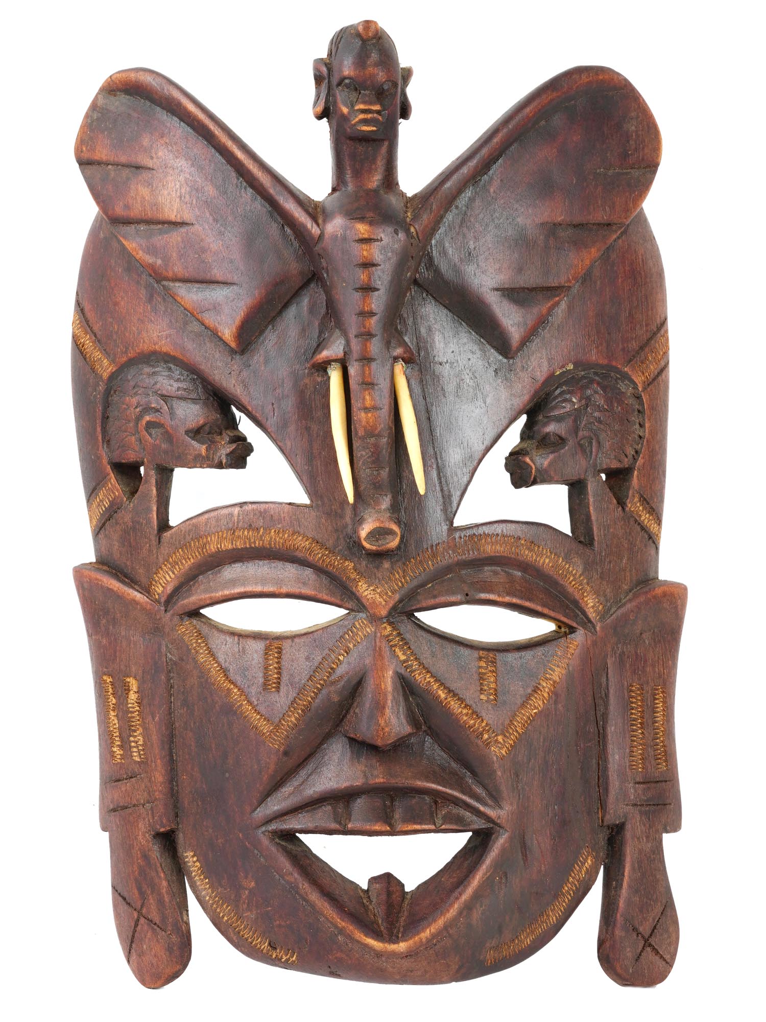 AFRICAN HAND CRAFTED TRIBAL MASK AND POINTED SPEAR PIC-2