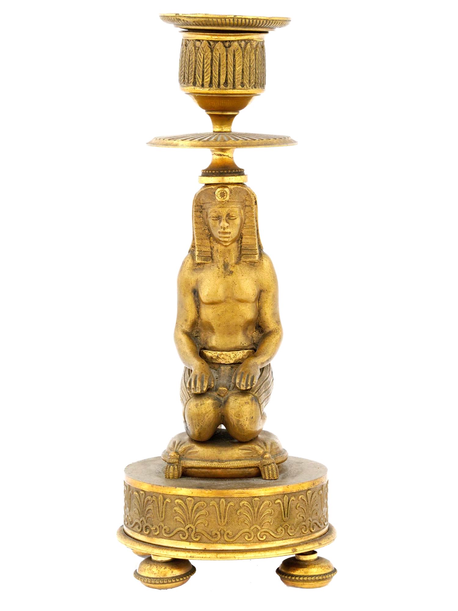 ART DECO EGYPTIAN REVIVAL GILT BRONZE CANDLESTICK PIC-2