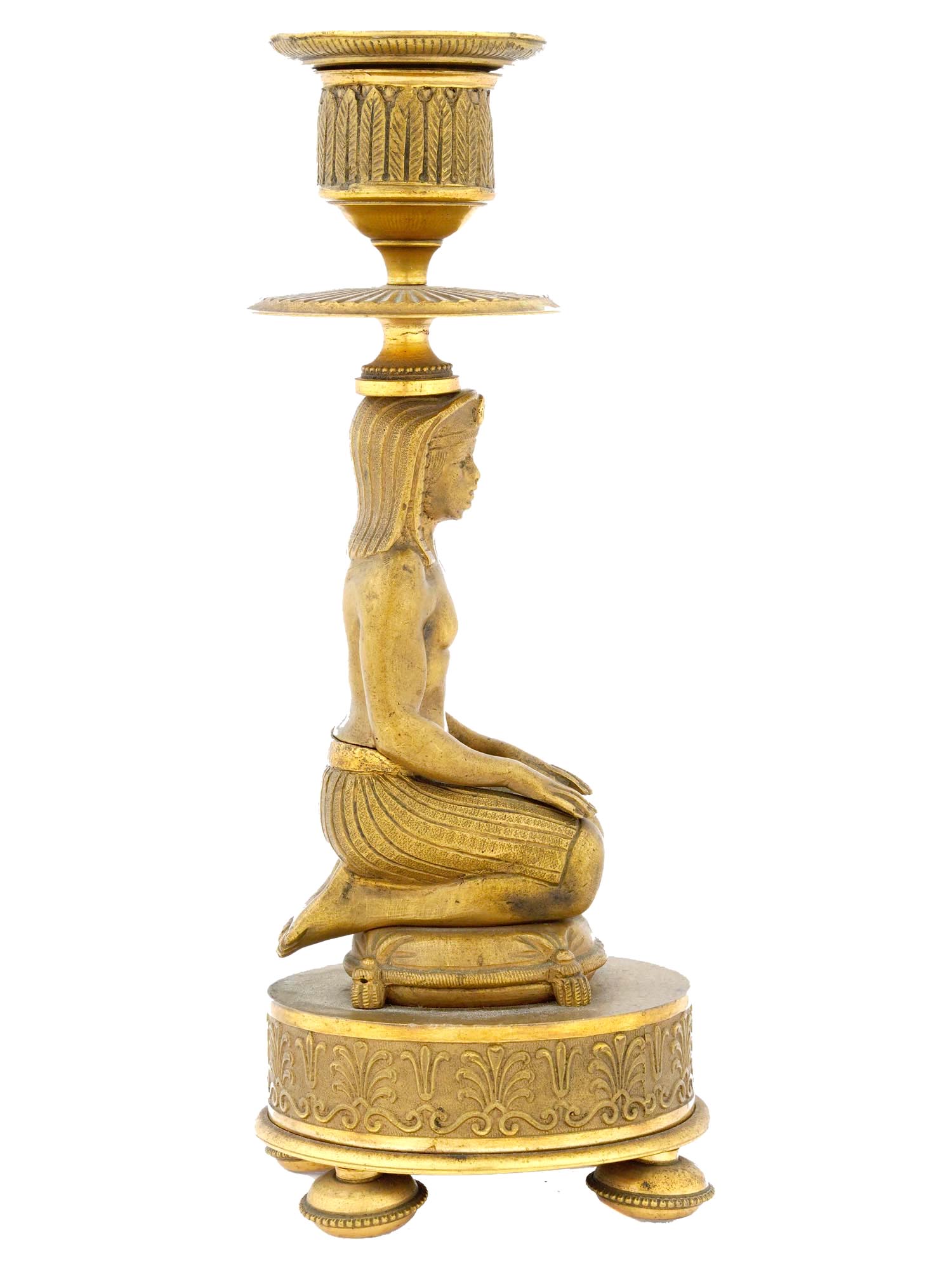 ART DECO EGYPTIAN REVIVAL GILT BRONZE CANDLESTICK PIC-3