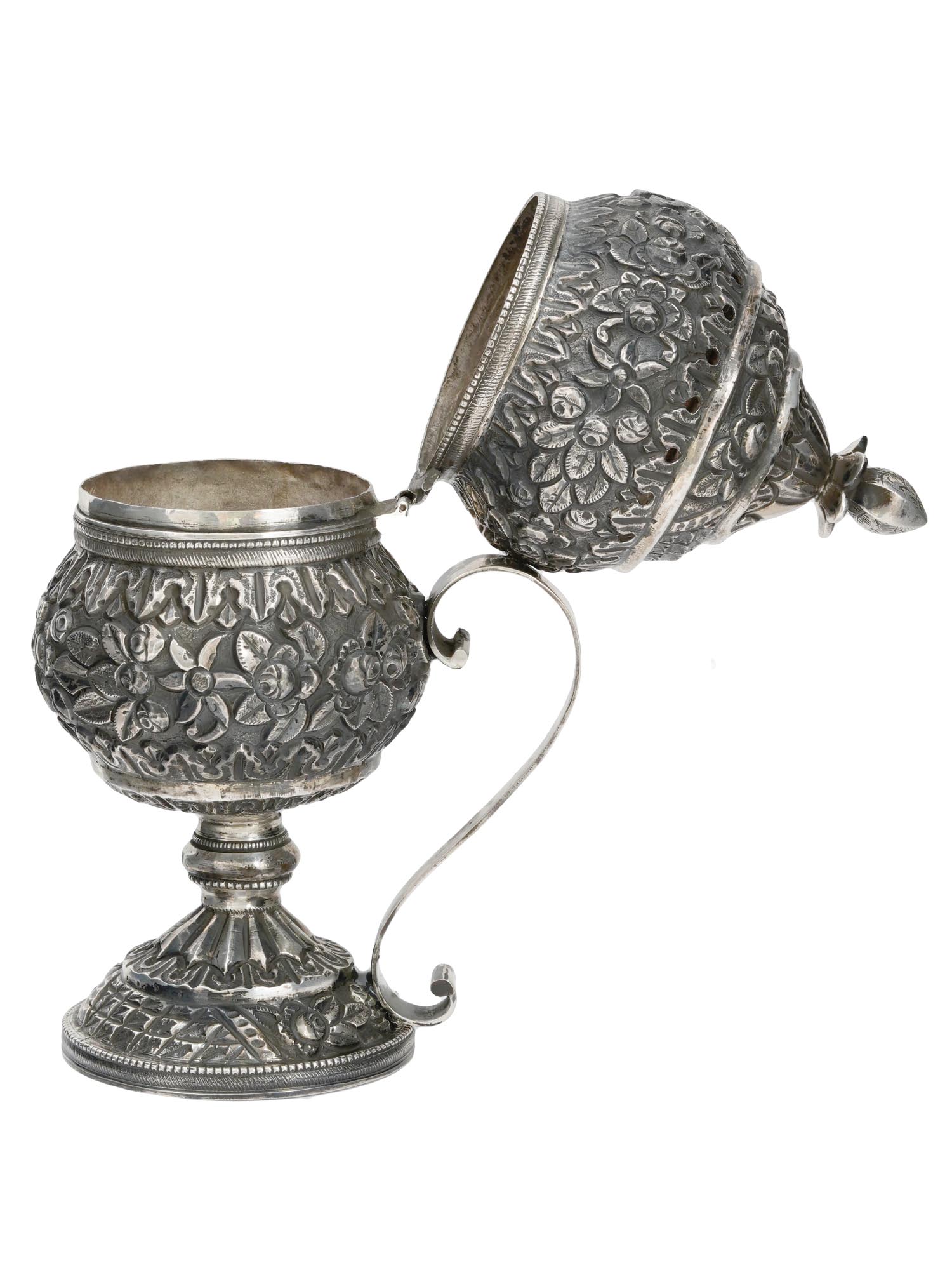 ANTIQUE 19 C TURKISH OTTOMAN SILVER INCENSE BURNER PIC-4