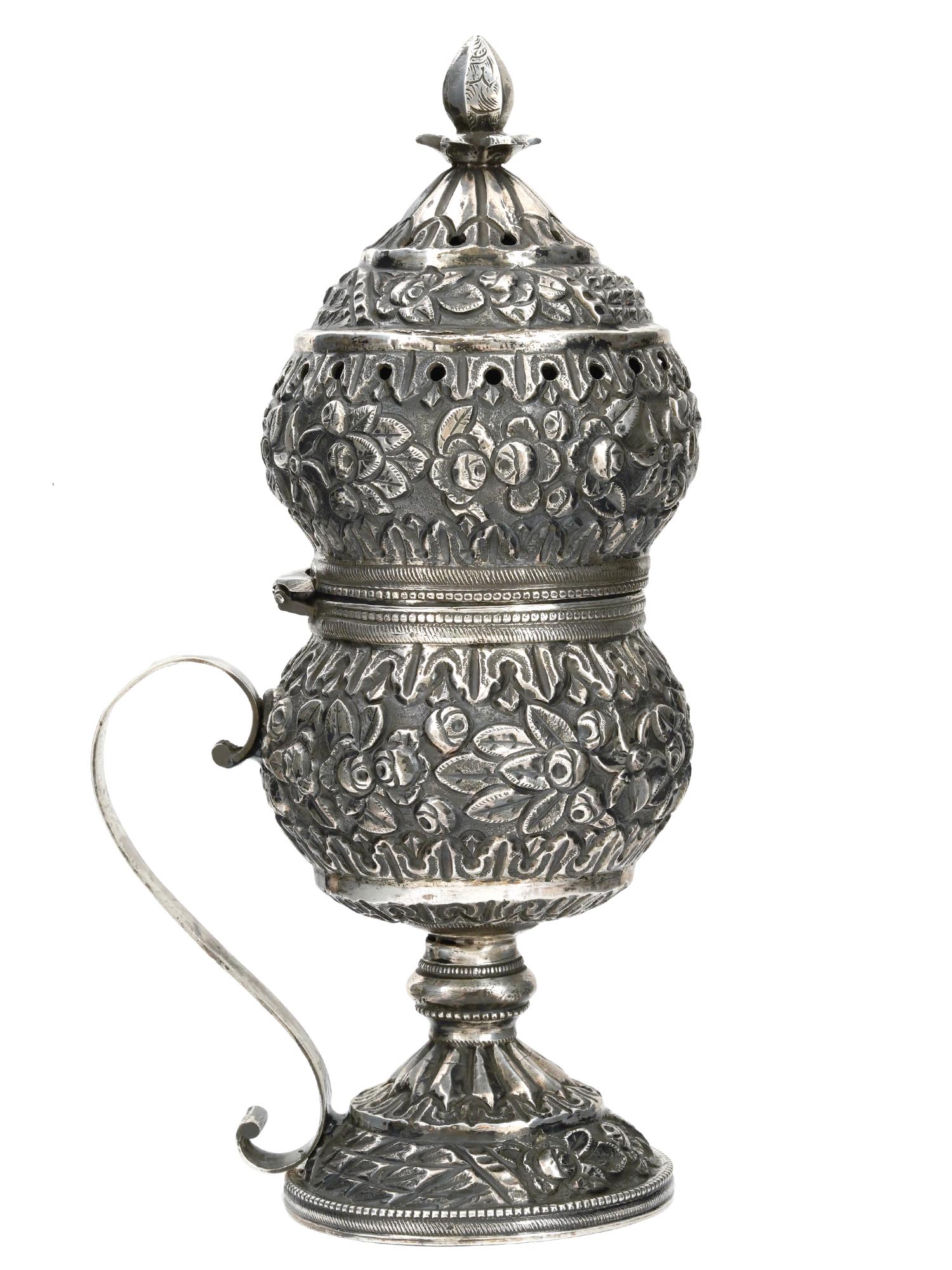 ANTIQUE 19 C TURKISH OTTOMAN SILVER INCENSE BURNER PIC-1