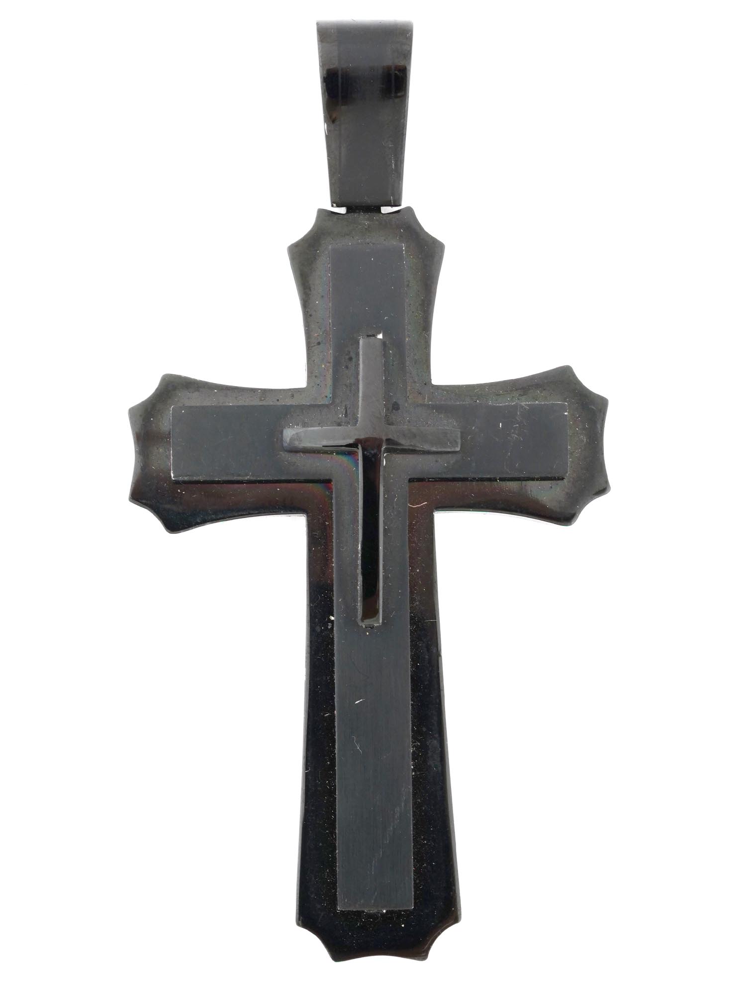 VINTAGE BLACK STAINLESS STEEL CATHOLIC CROSS PENDANT PIC-0