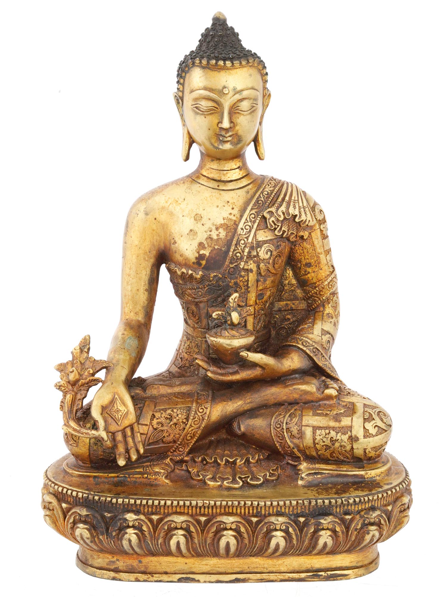 ANTIQUE CHINESE GILT PATINA BRONZE STATUE OF BUDDHA PIC-0