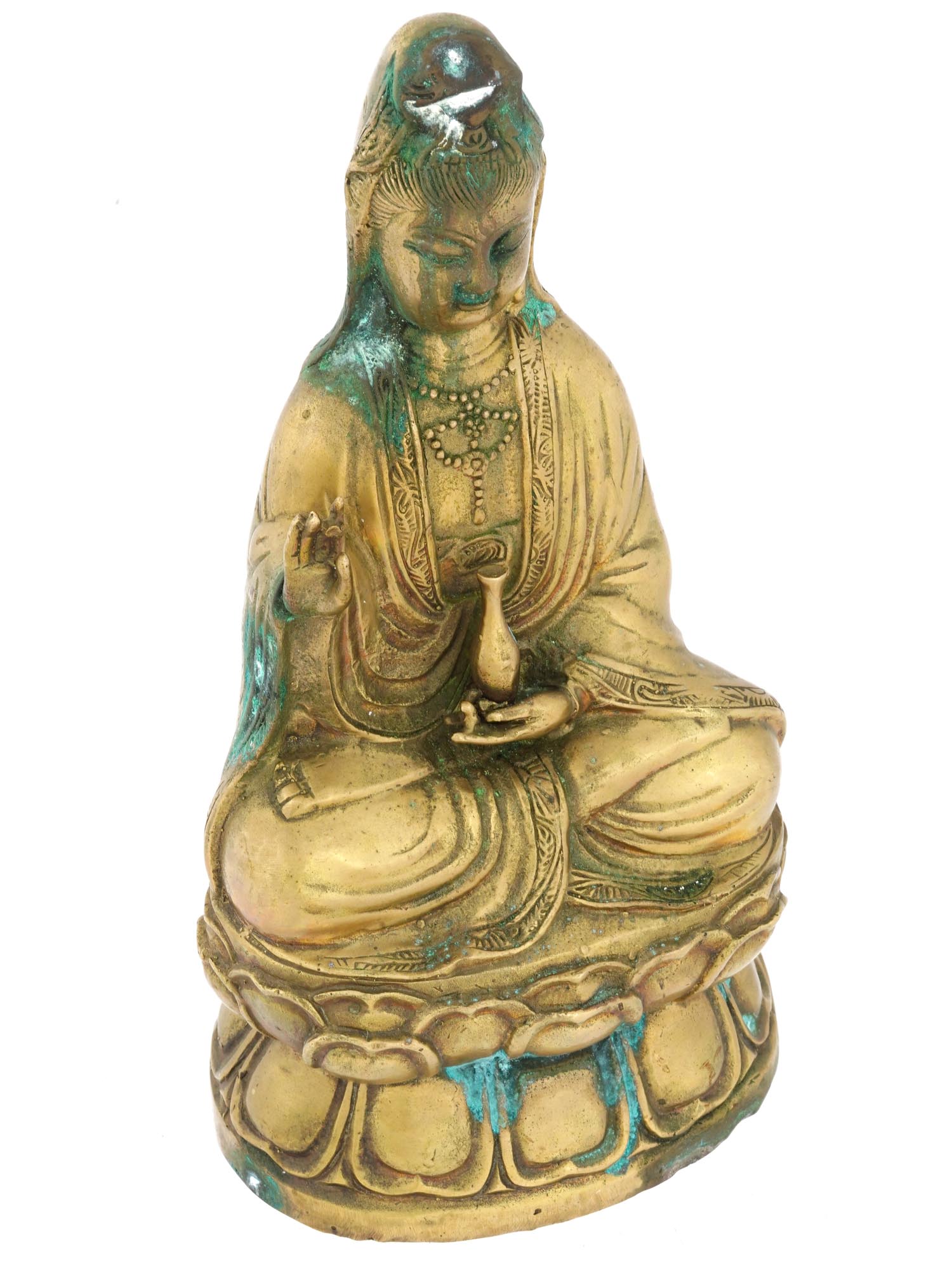 ANTIQUE CHINESE PATINATED BRONZE FIGURE OF GUANYIN PIC-0