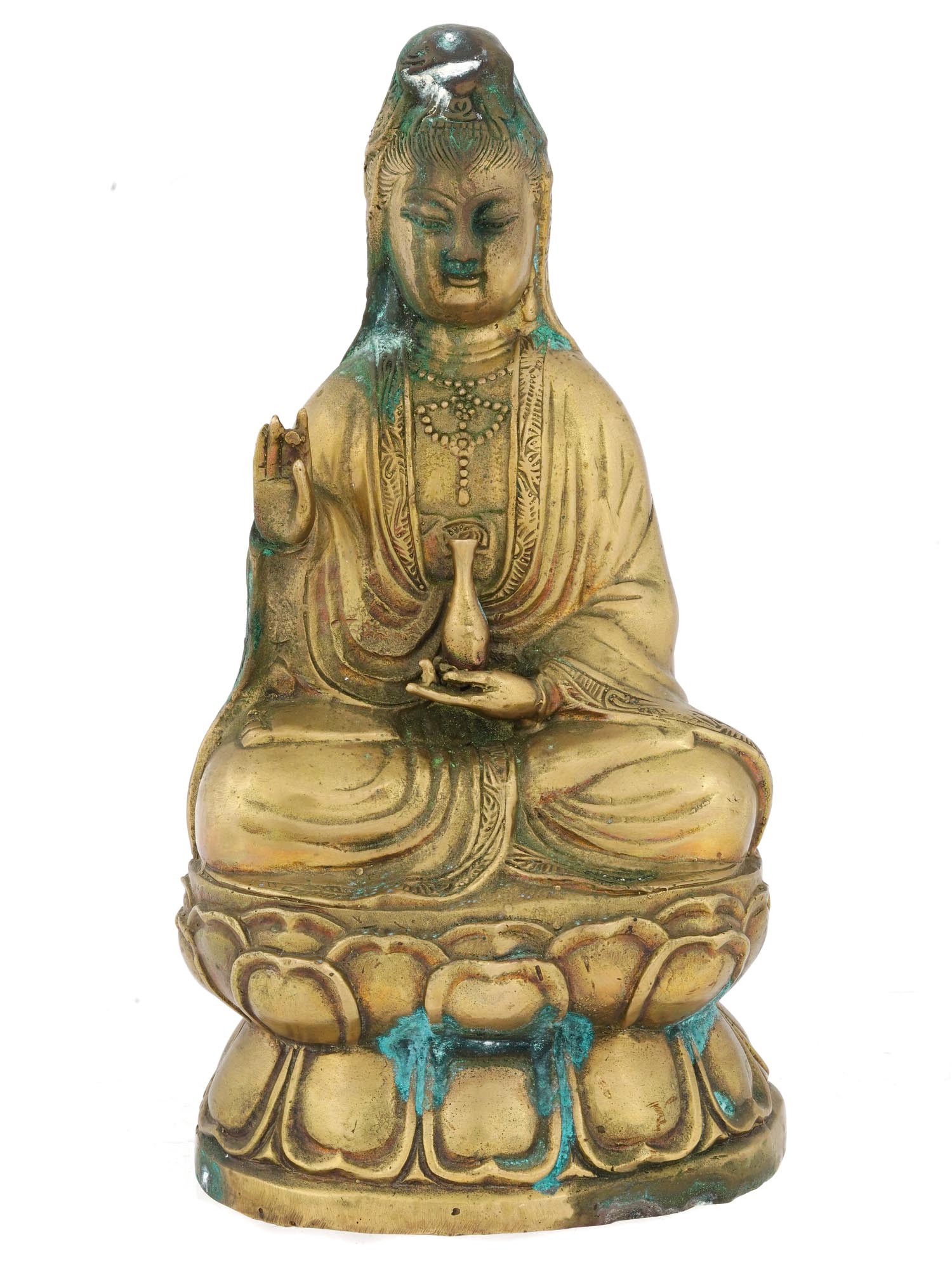 ANTIQUE CHINESE PATINATED BRONZE FIGURE OF GUANYIN PIC-1