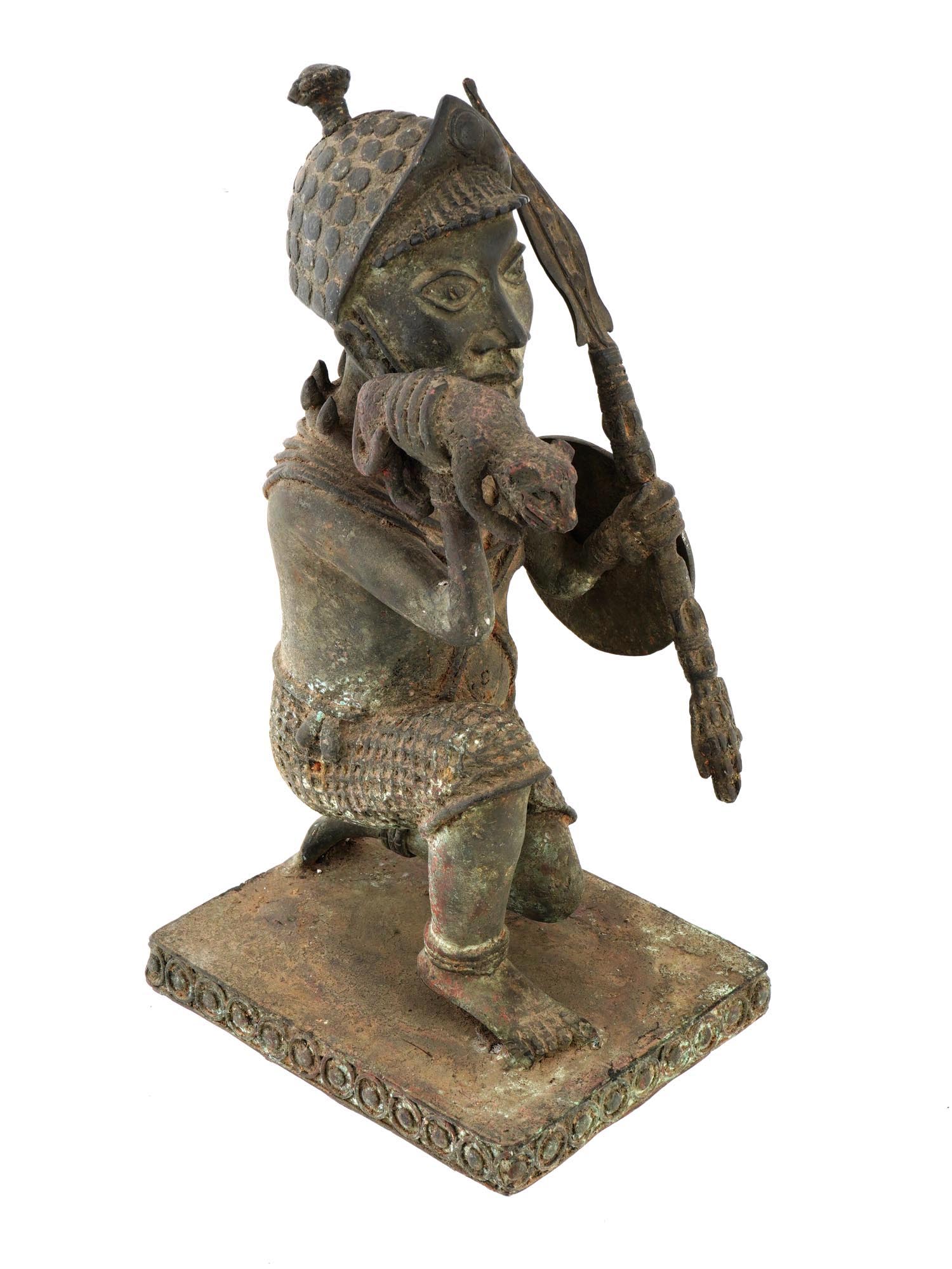 WEST AFRICAN BENIN CAST BRONZE WARRIOR LEOPARD FIGURE PIC-3