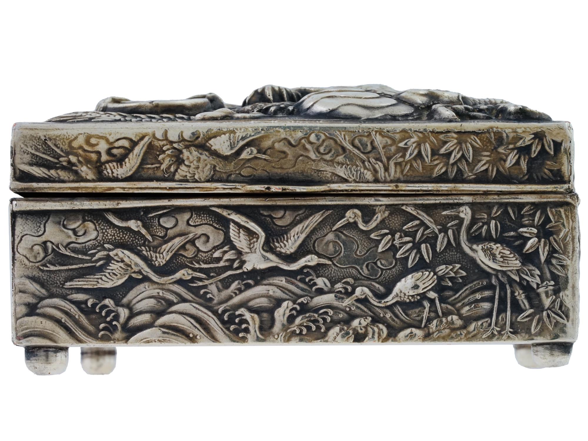 VINTAGE JAPANESE REPOUSSE DRAGON METAL JEWELRY BOX PIC-2