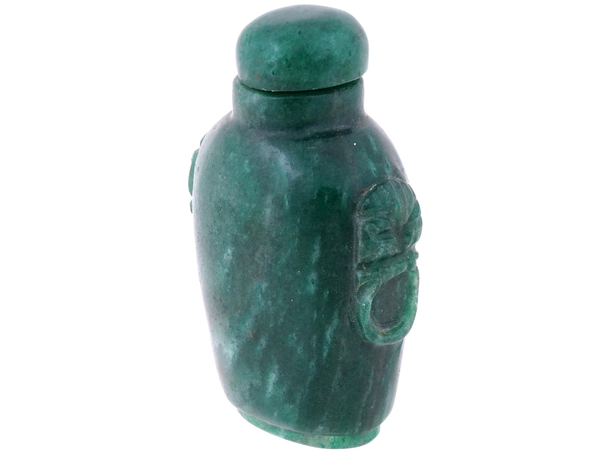 CHINESE HAND CARVED JADE SNUFF BOTTLE WITH STOPPER PIC-0