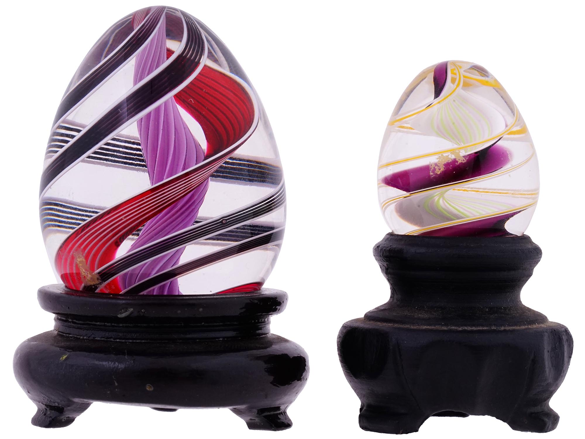 MURANO EGG HAND BLOWN GLASS PAPERWEIGHTS W STANDS PIC-1