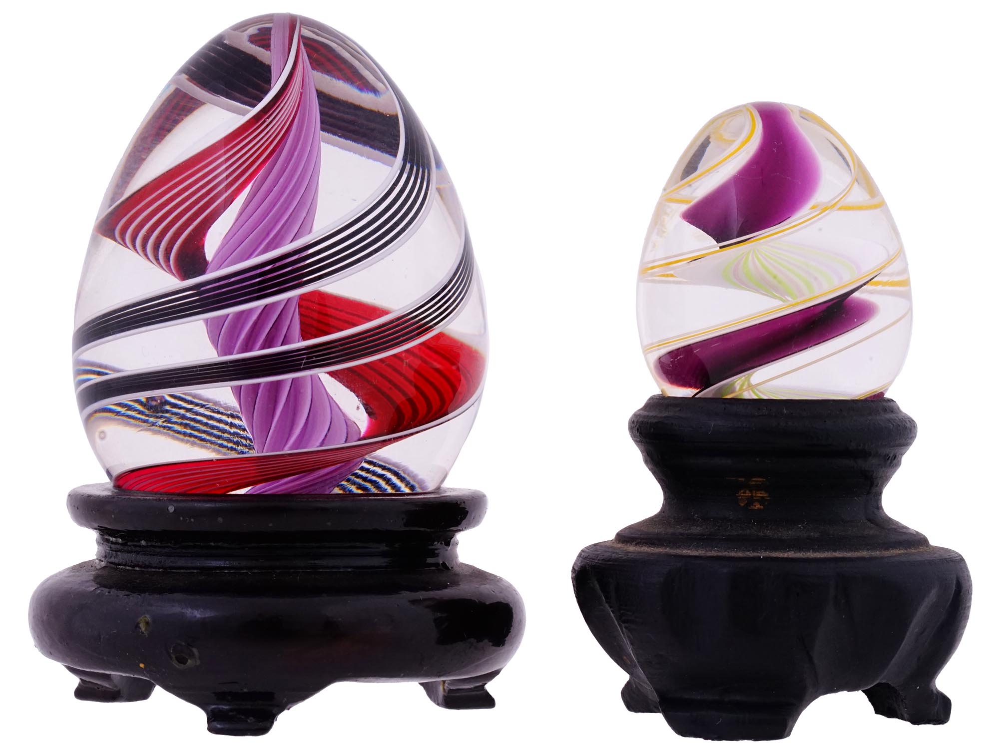 MURANO EGG HAND BLOWN GLASS PAPERWEIGHTS W STANDS PIC-0