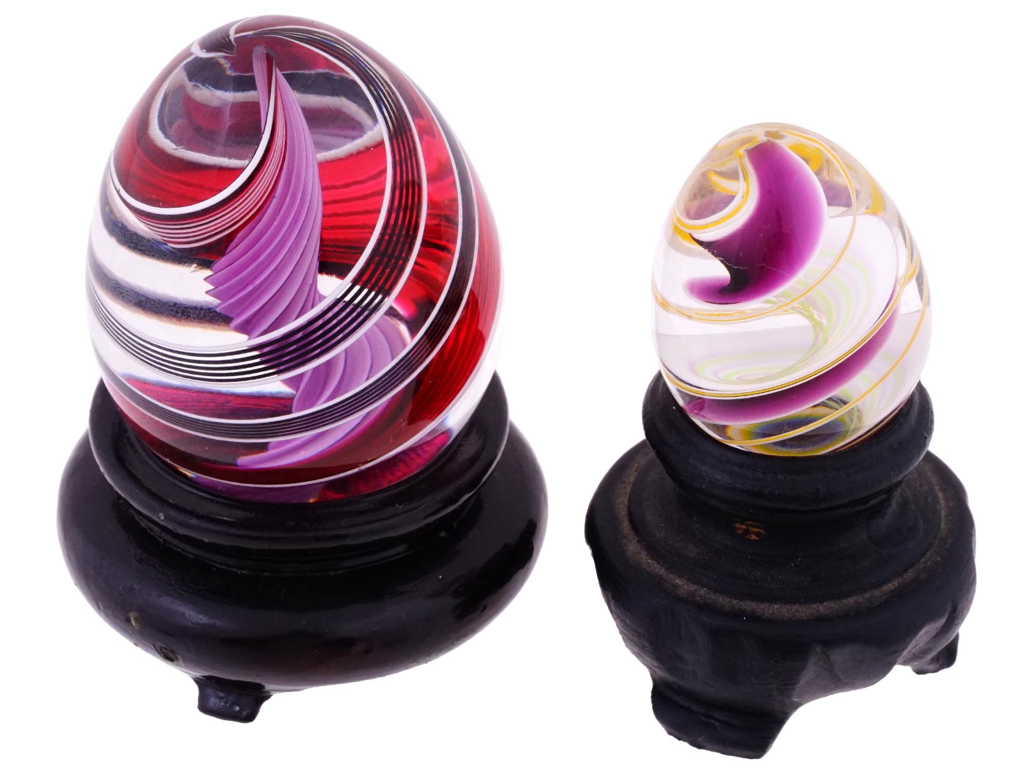 MURANO EGG HAND BLOWN GLASS PAPERWEIGHTS W STANDS PIC-2