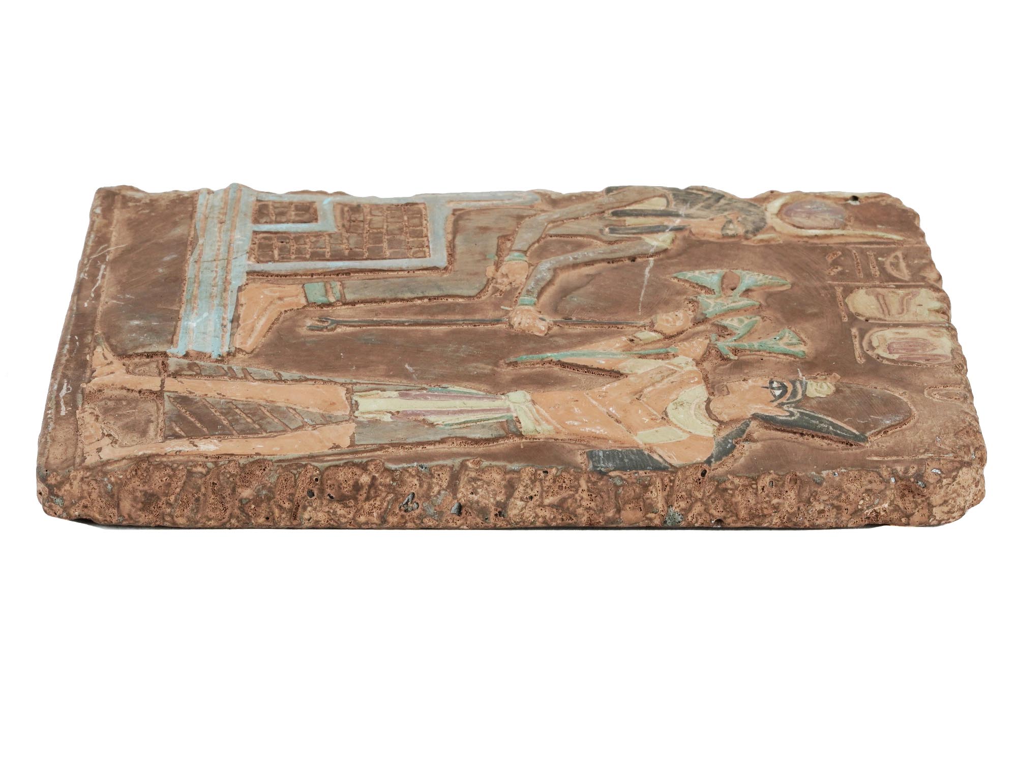 ANCIENT EGYPT BAS RELIEF WITH PHARAOH AND HATHOR PIC-2