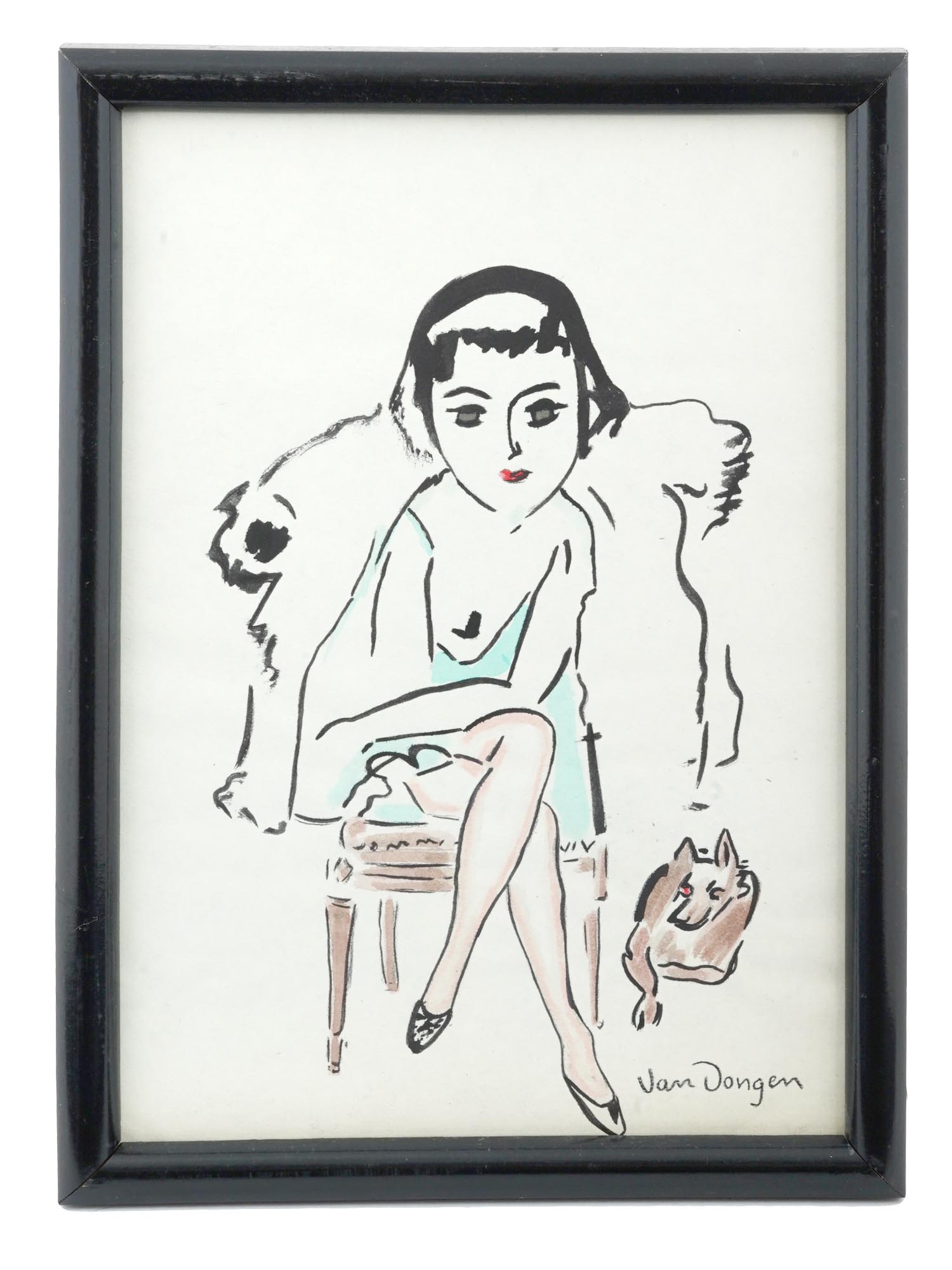 LADY DOG MIXED MEDIA PAINTING AFTER KEES VAN DONGEN PIC-0