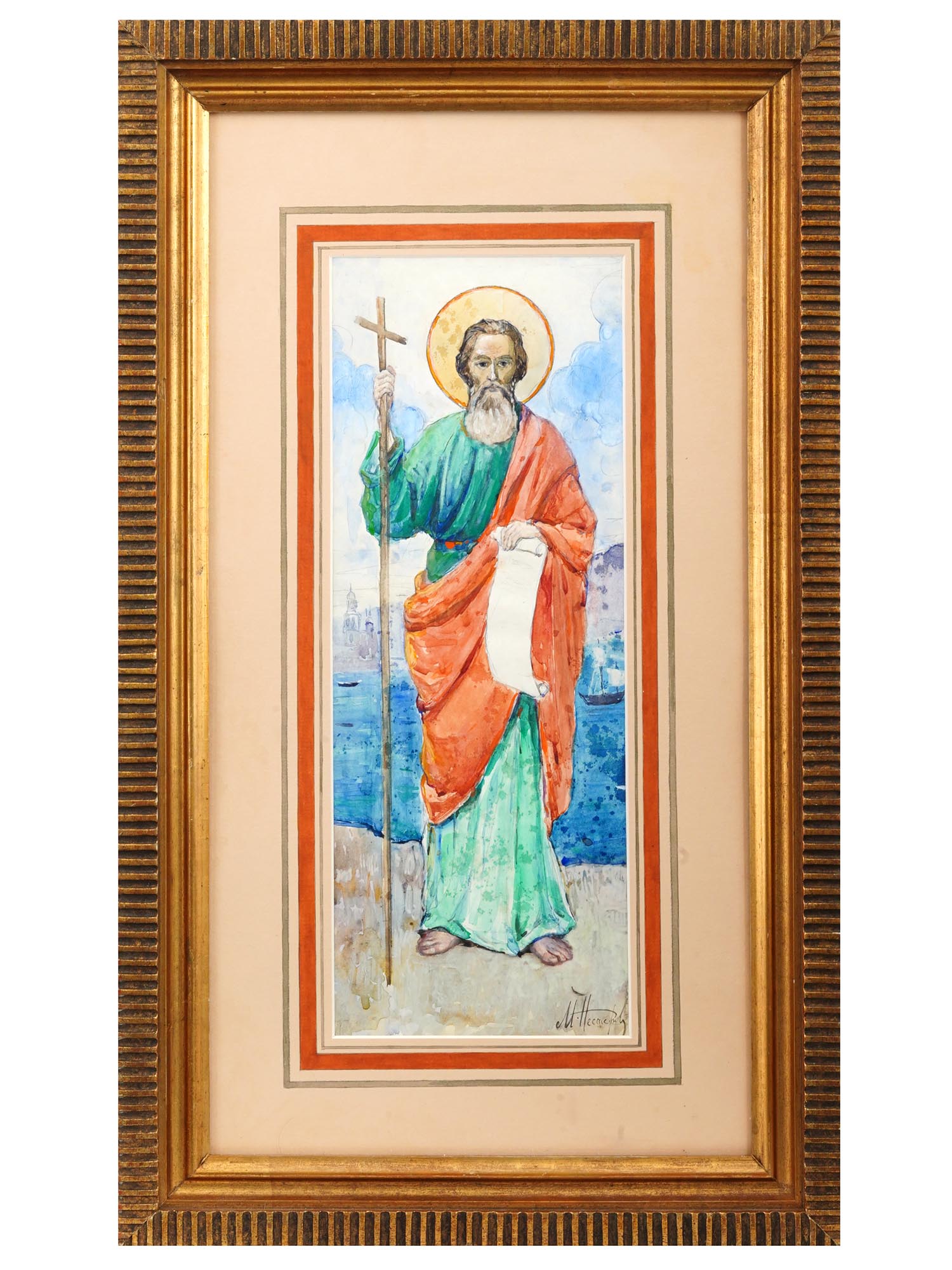 RUSSIAN ICON WATERCOLOR PAINTING BY MIKHAIL NESTEROV PIC-0