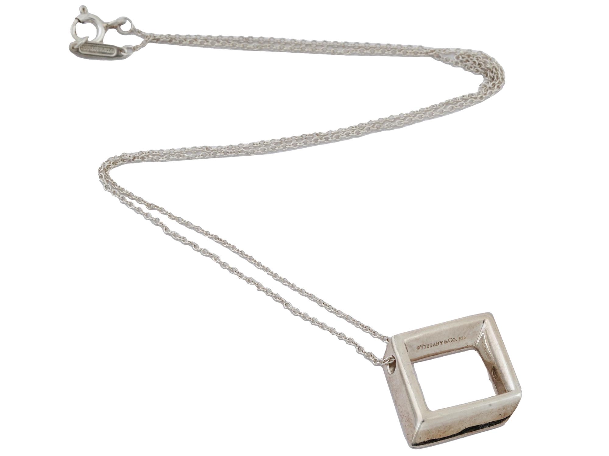 VINTAGE TIFFANY 925 SILVER SQUARE PENDANT ON CHAIN IOB PIC-2