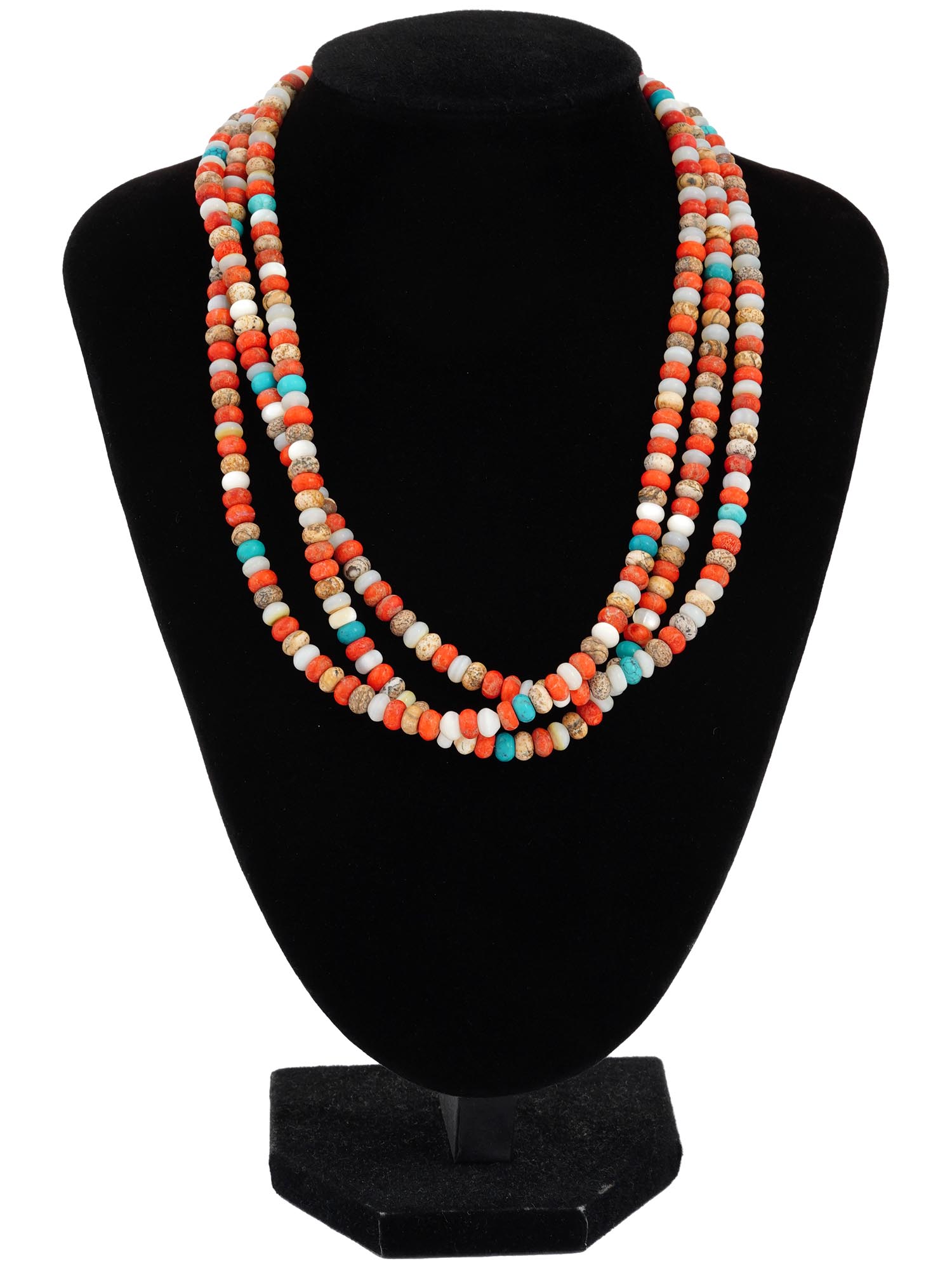 NATIVE AMERICAN TURQUOISE CORAL JADE BEADED NECKLACE PIC-0