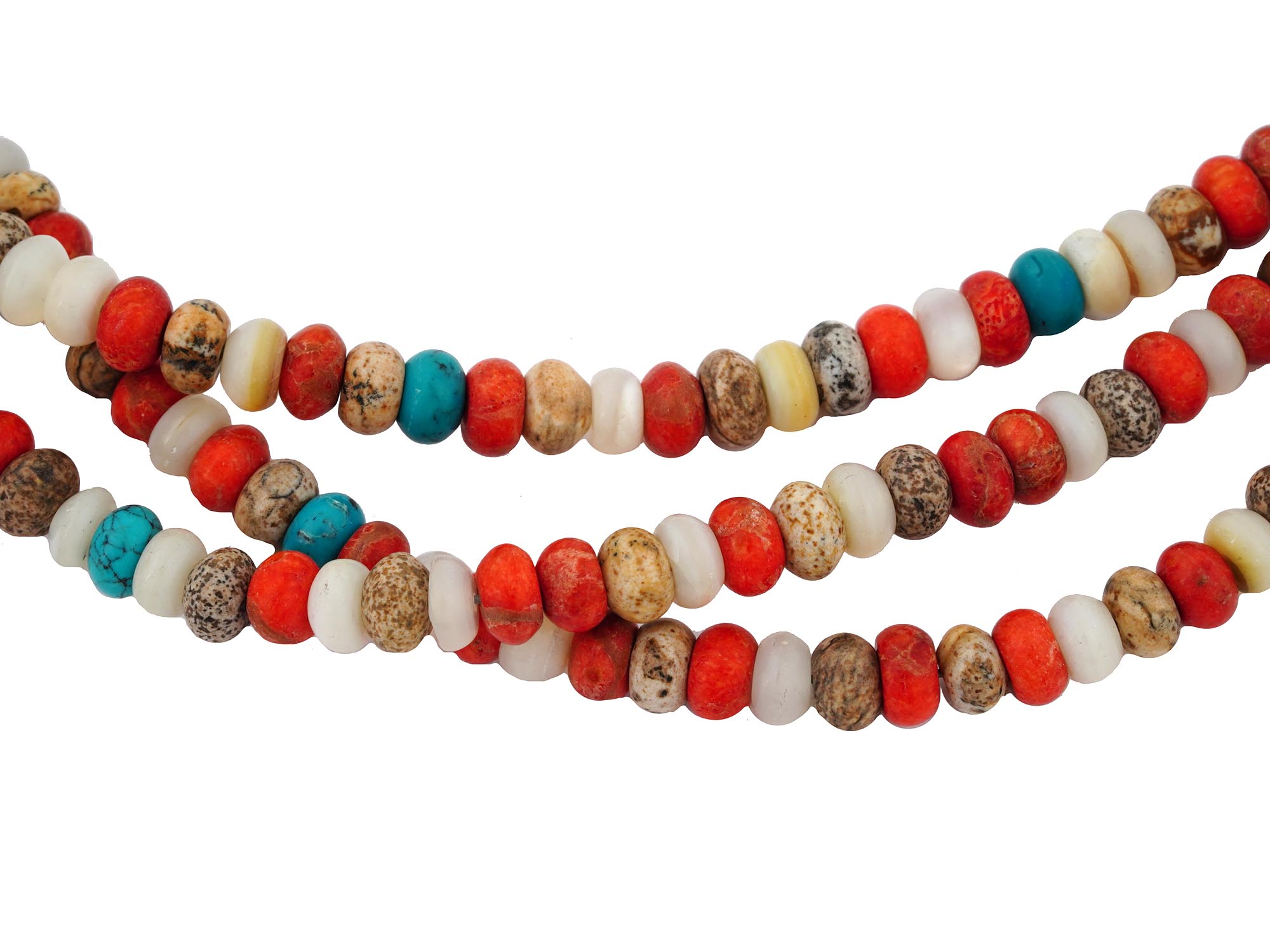 NATIVE AMERICAN TURQUOISE CORAL JADE BEADED NECKLACE PIC-2