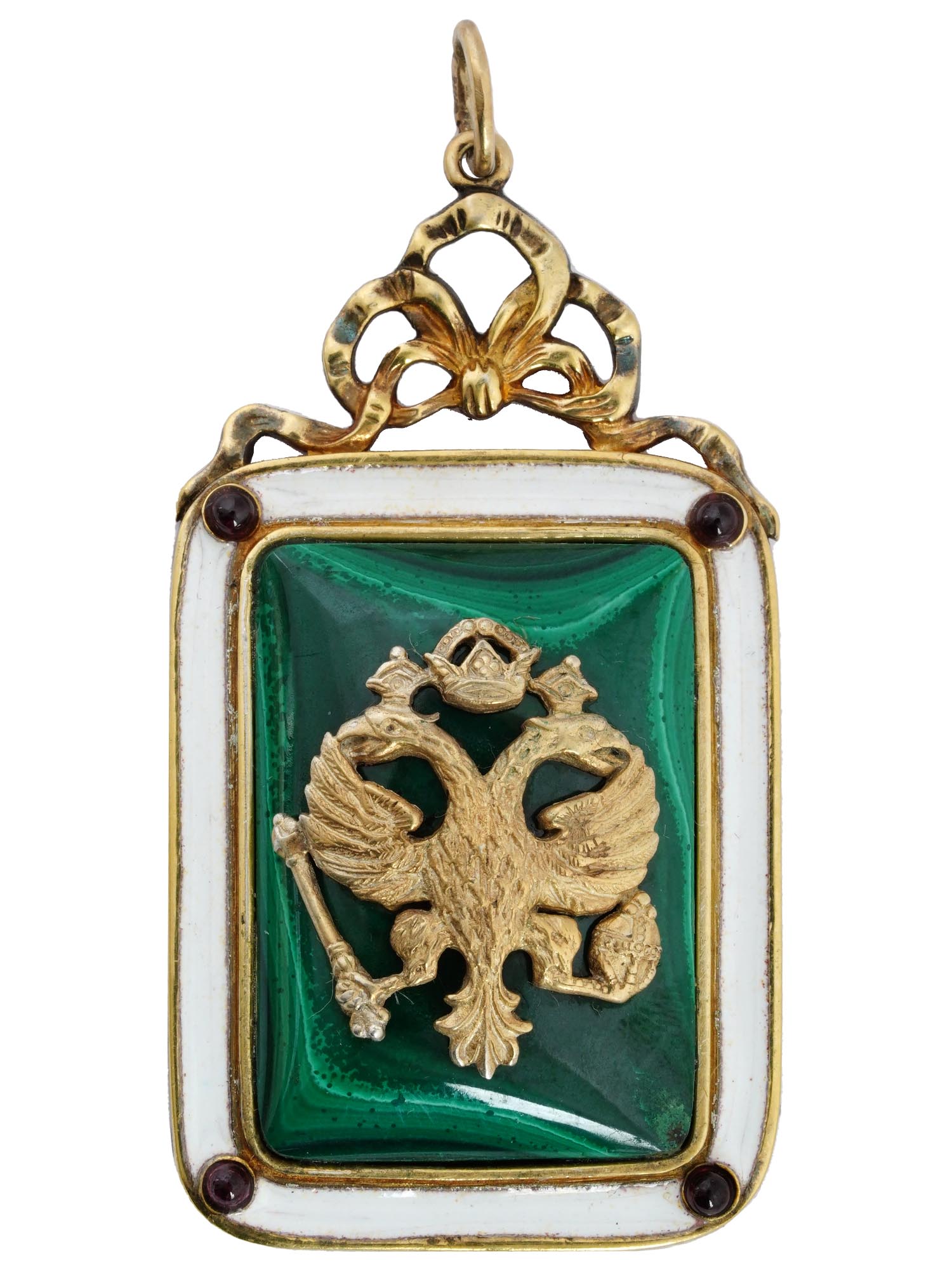 RUSSIAN GILT SILVER ENAMEL MALACHITE GEM PENDANT PIC-0