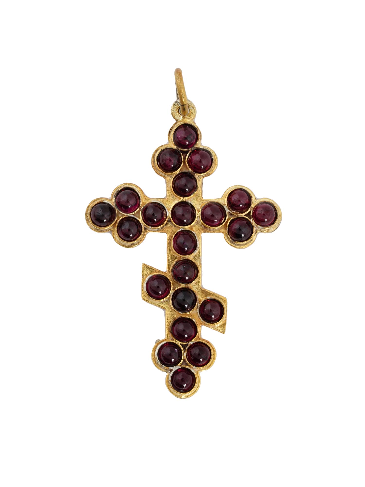 RUSSIAN 88 GILT SILVER GARNET STONE CROSS PENDANT PIC-0