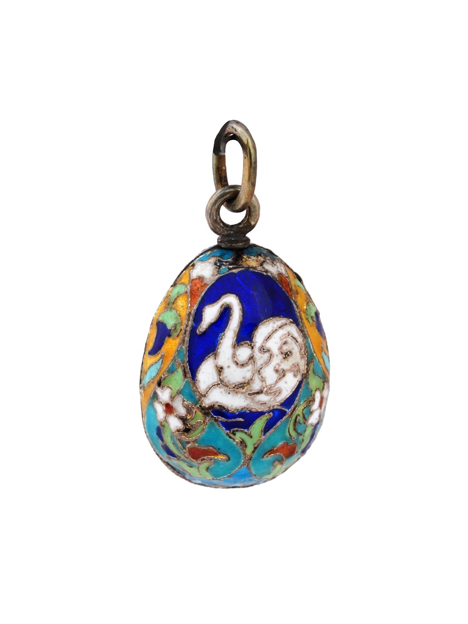 RUSSIAN GILT SILVER ENAMEL EGG PENDANT WITH SWAN PIC-3