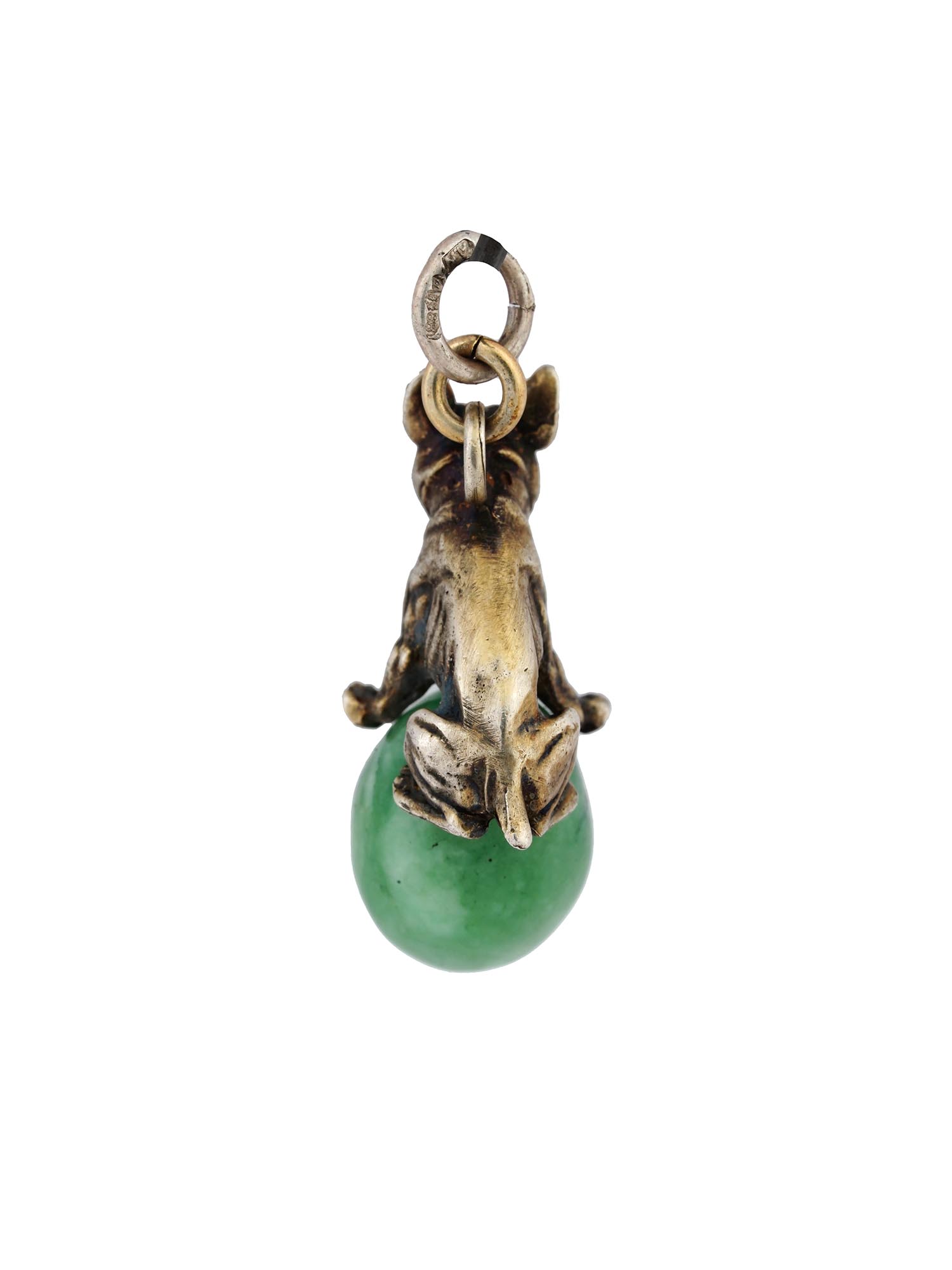 RUSSIAN 88 GILT SILVER JADE DOG FIGURINE EGG PENDANT PIC-3