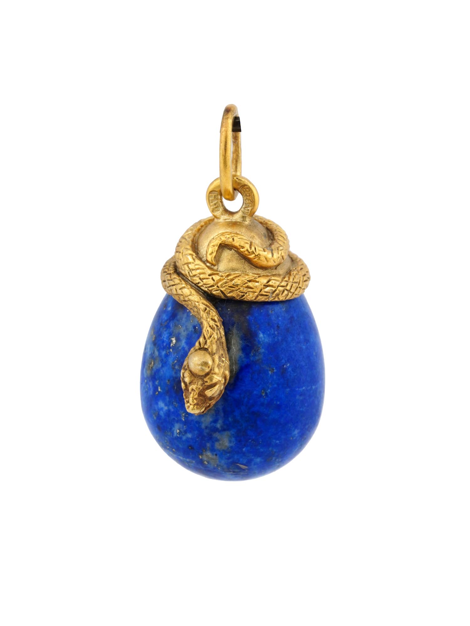 RUSSIAN GILT SILVER SNAKE LAPIS LAZULI EGG PENDANT PIC-0