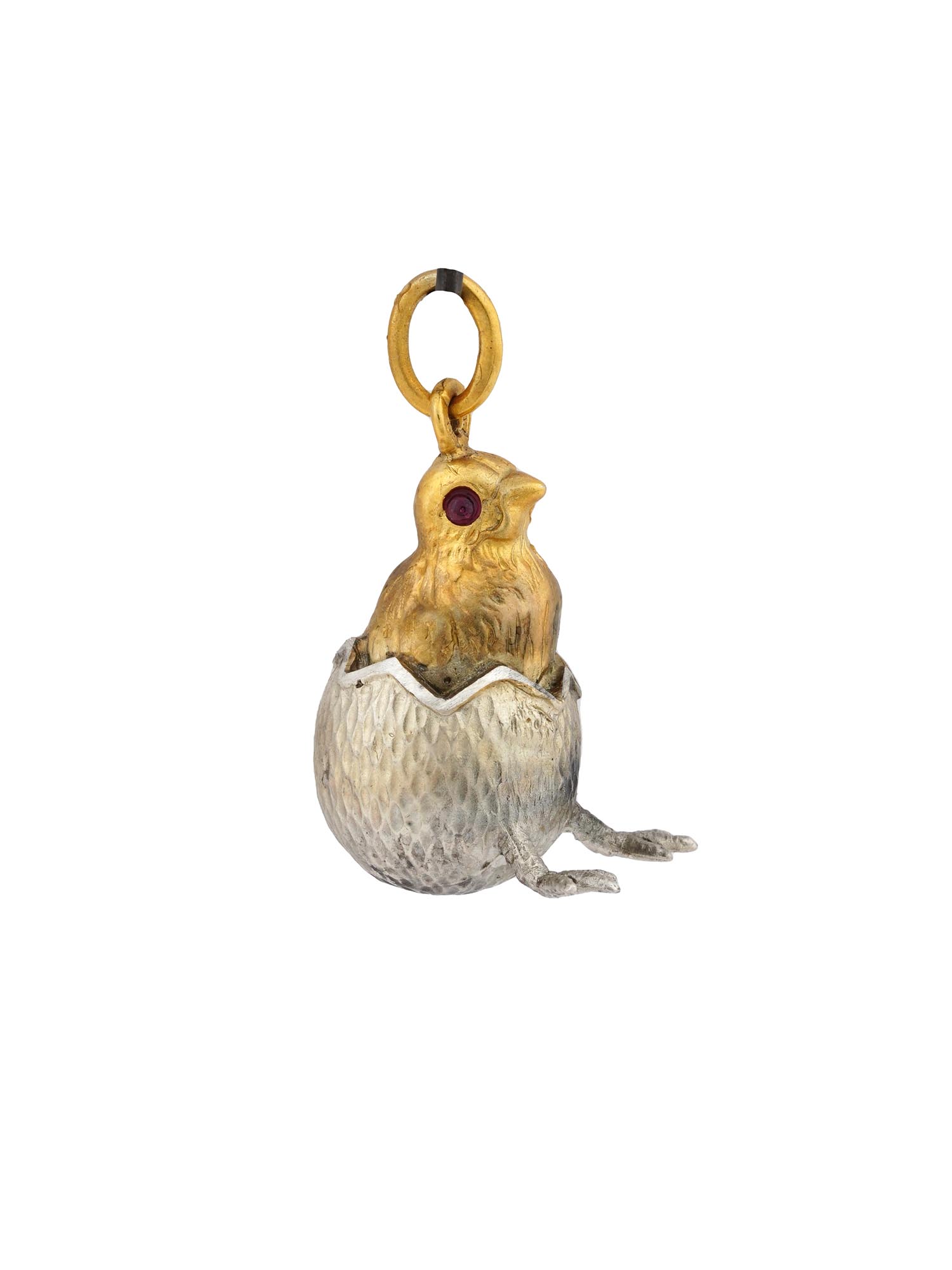 RUSSIAN 84 SILVER RUBY STONE CHICKEN EGG PENDANT PIC-0