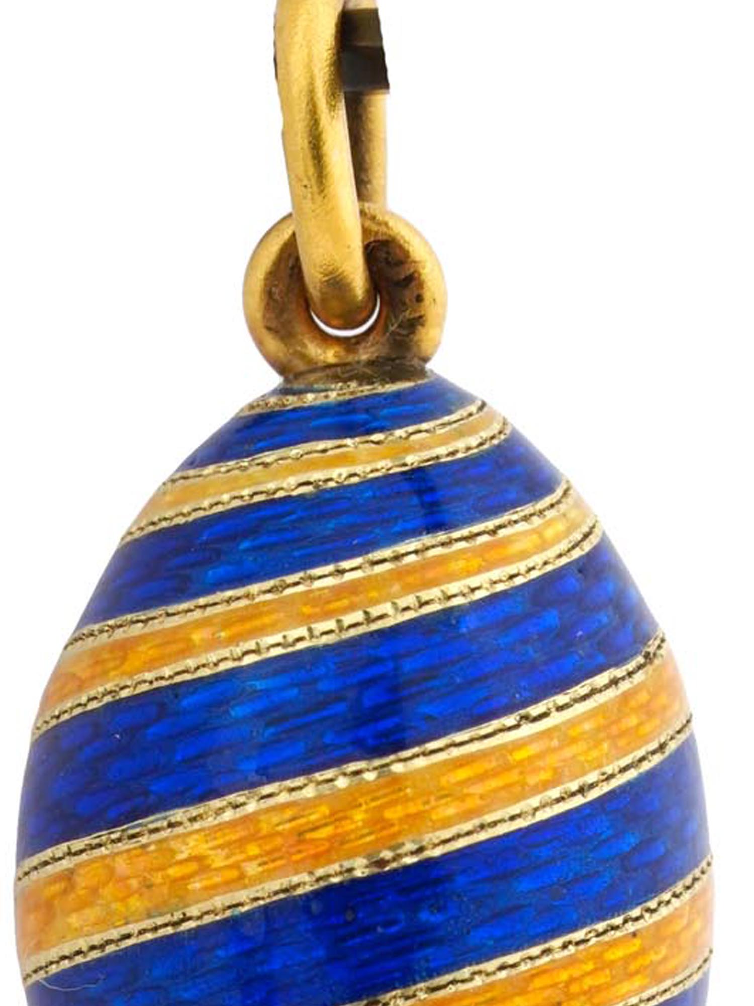 RUSSIAN ST PETERSBURG 14K GOLD ENAMEL EGG PENDANT PIC-4