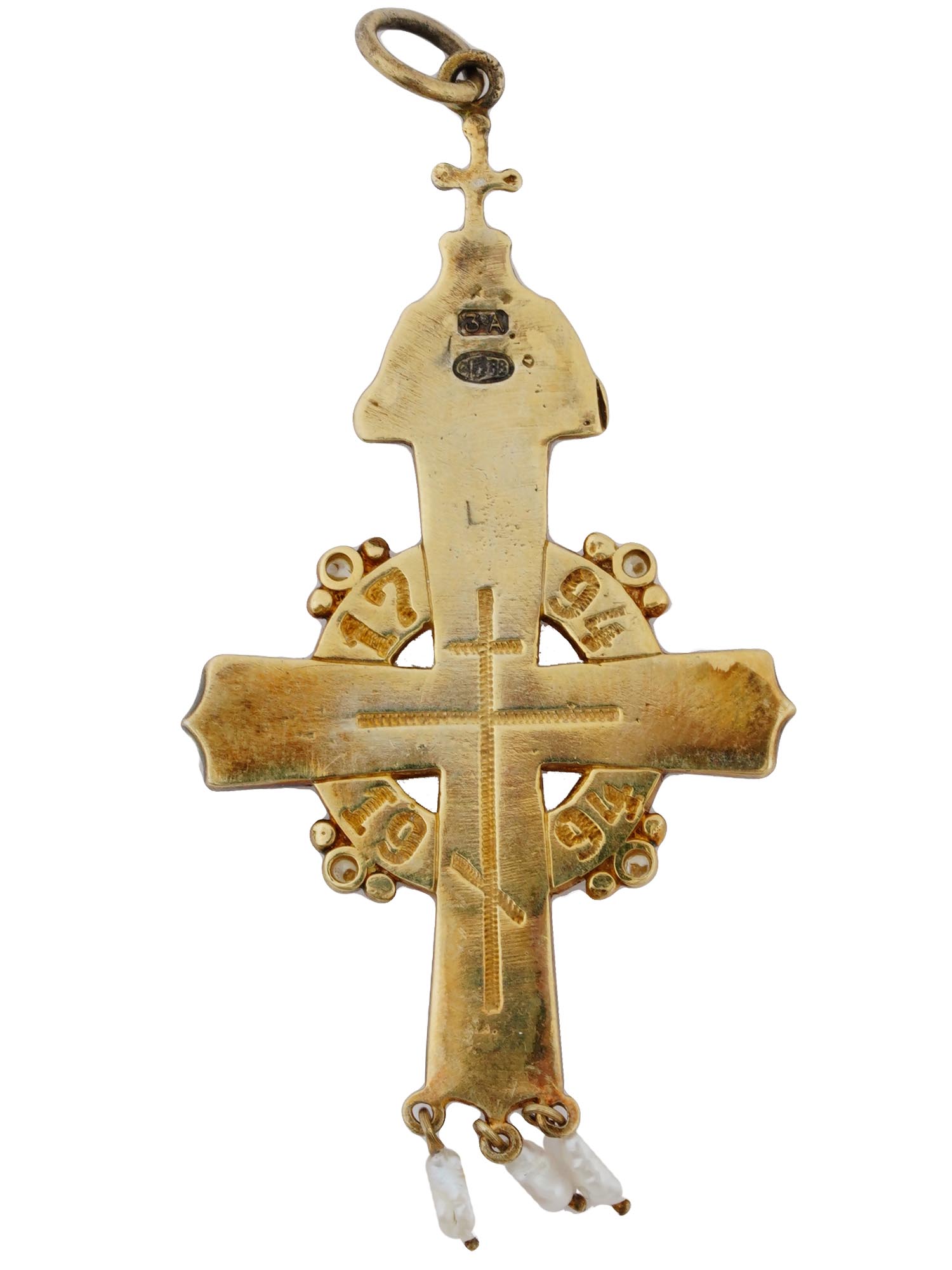 RUSSIAN 88 GILT SILVER ENAMEL GEMSTONE CROSS PENDANT PIC-1