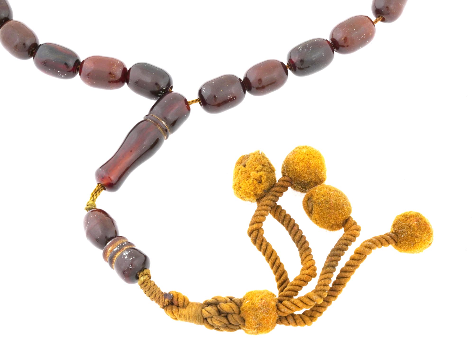 1930S CHERRY AMBER STONE BEADED ROSARY PIC-2