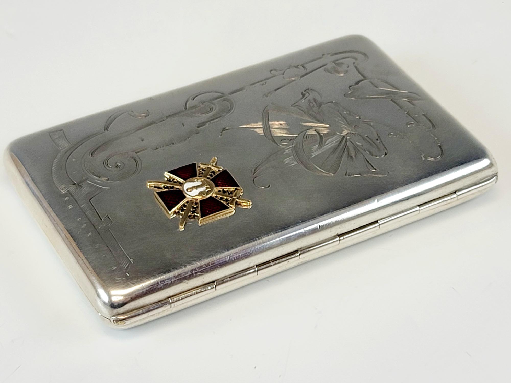 ANTIQUE RUSSIAN SILVER CIGARETTE CASE WITH ORDER PIC-2