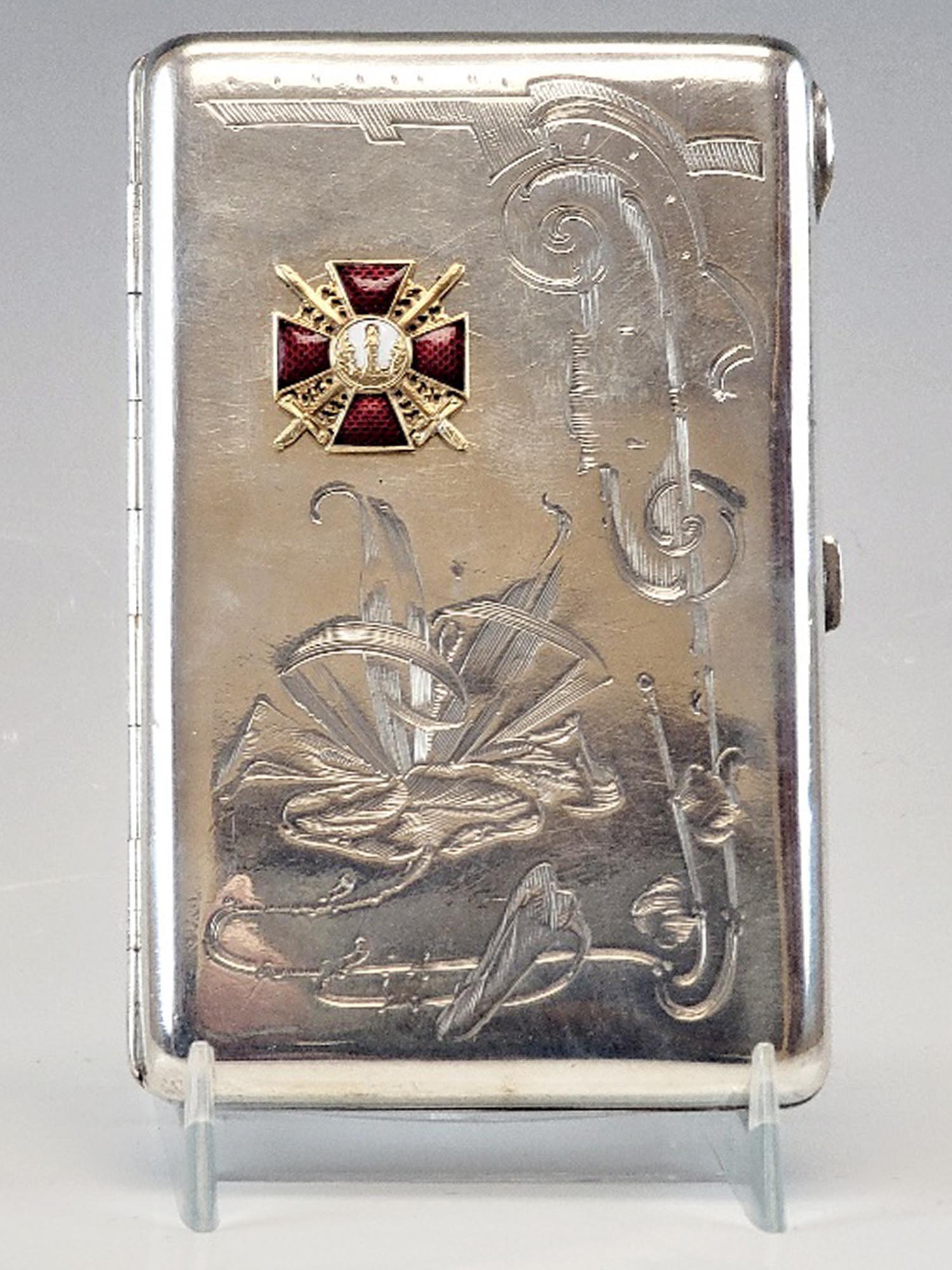 ANTIQUE RUSSIAN SILVER CIGARETTE CASE WITH ORDER PIC-0