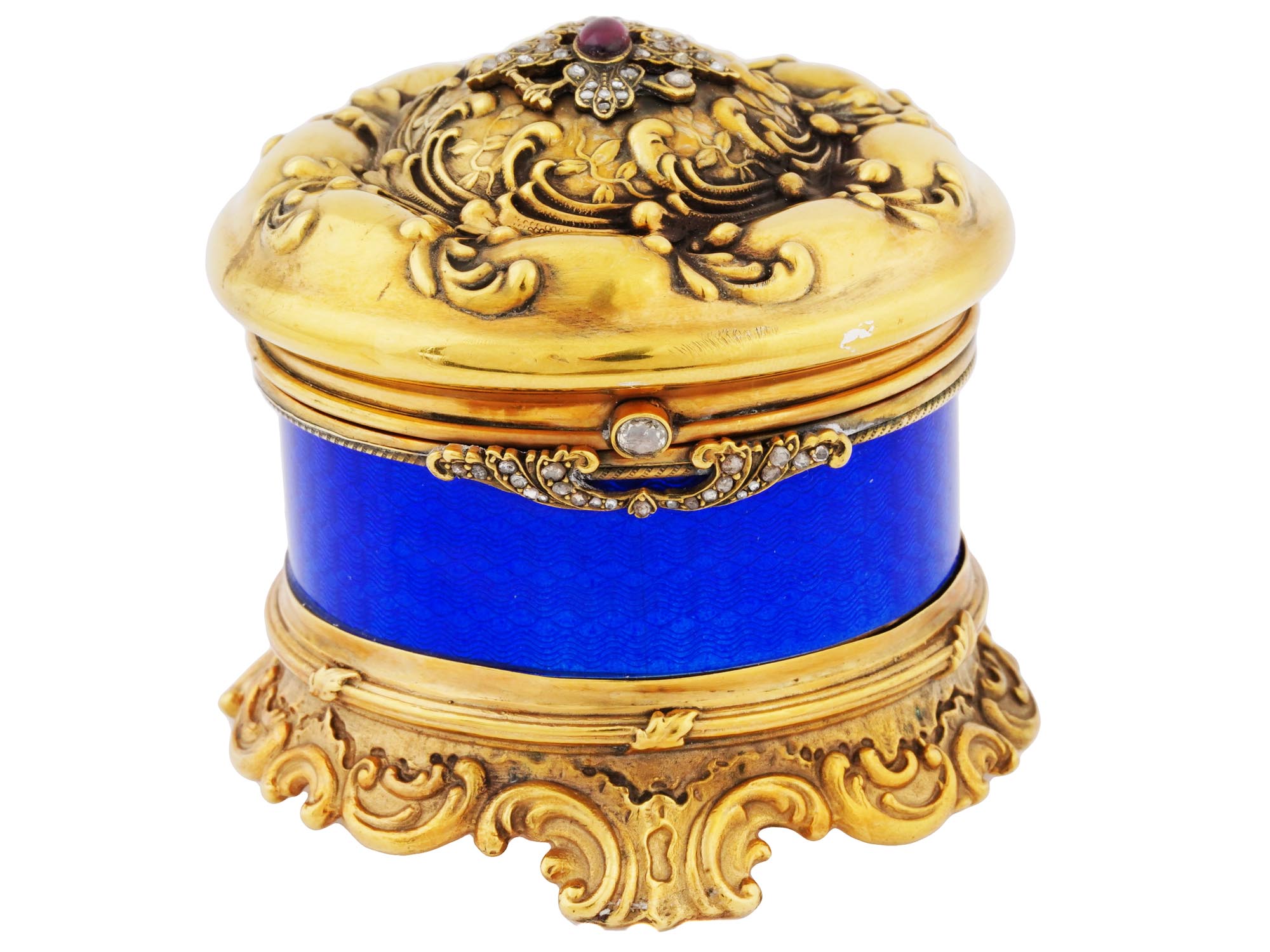 RUSSIAN 88 GILT SILVER ENAMEL RUBY GEMSTONE ROUND BOX PIC-2